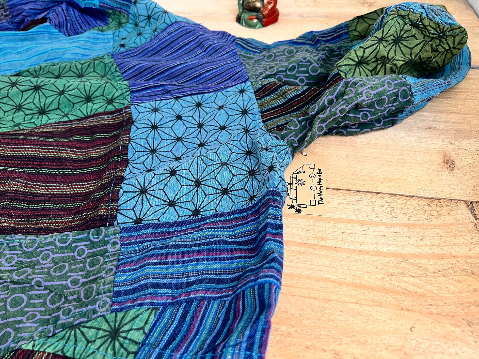 Handmade fair trade fashion hippie boho hoodie blue 