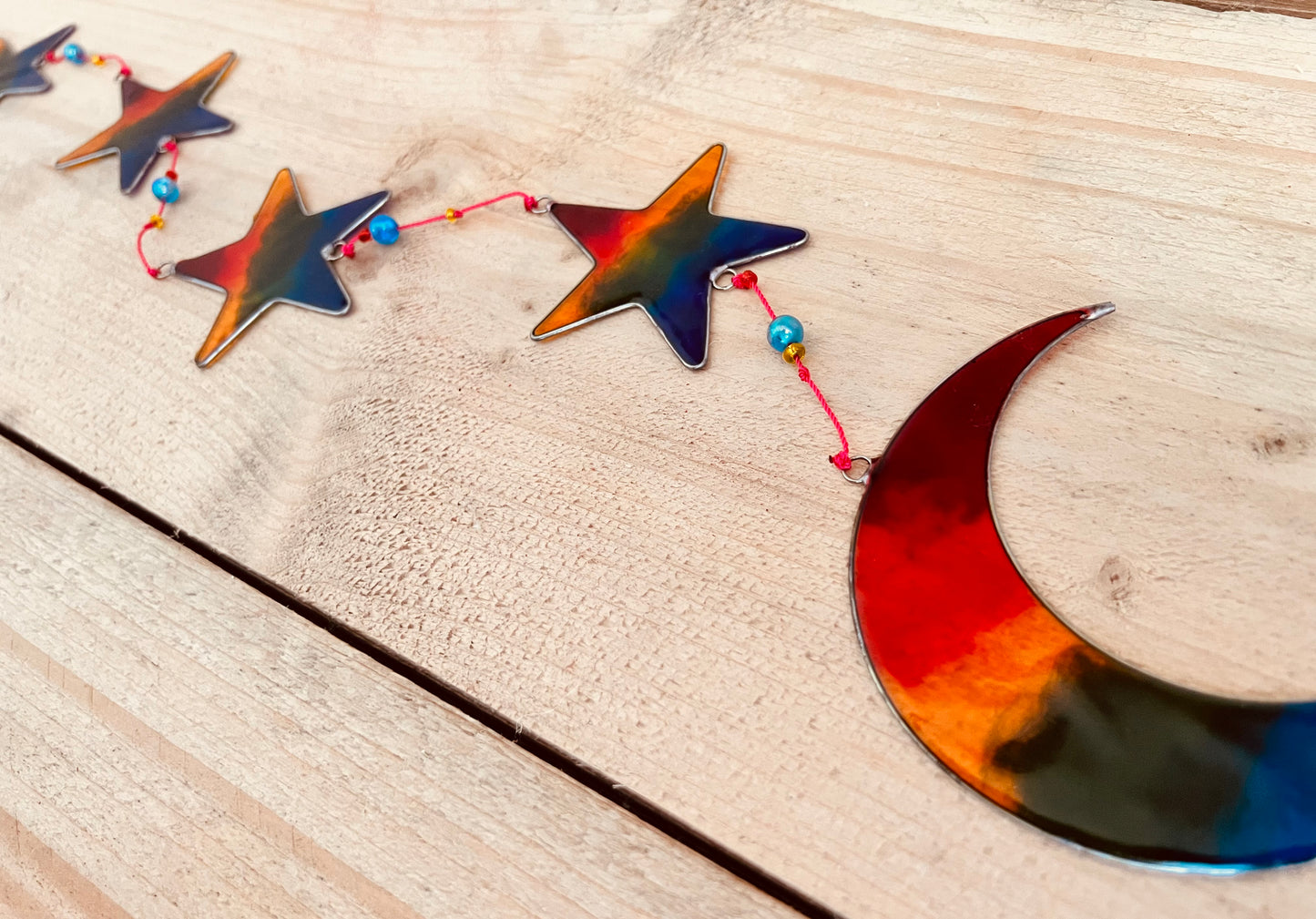 Handmade Fair Trade Crescent Moon & Star Rainbow Sun Catcher Window Decoration Hippie Bohemian Decor