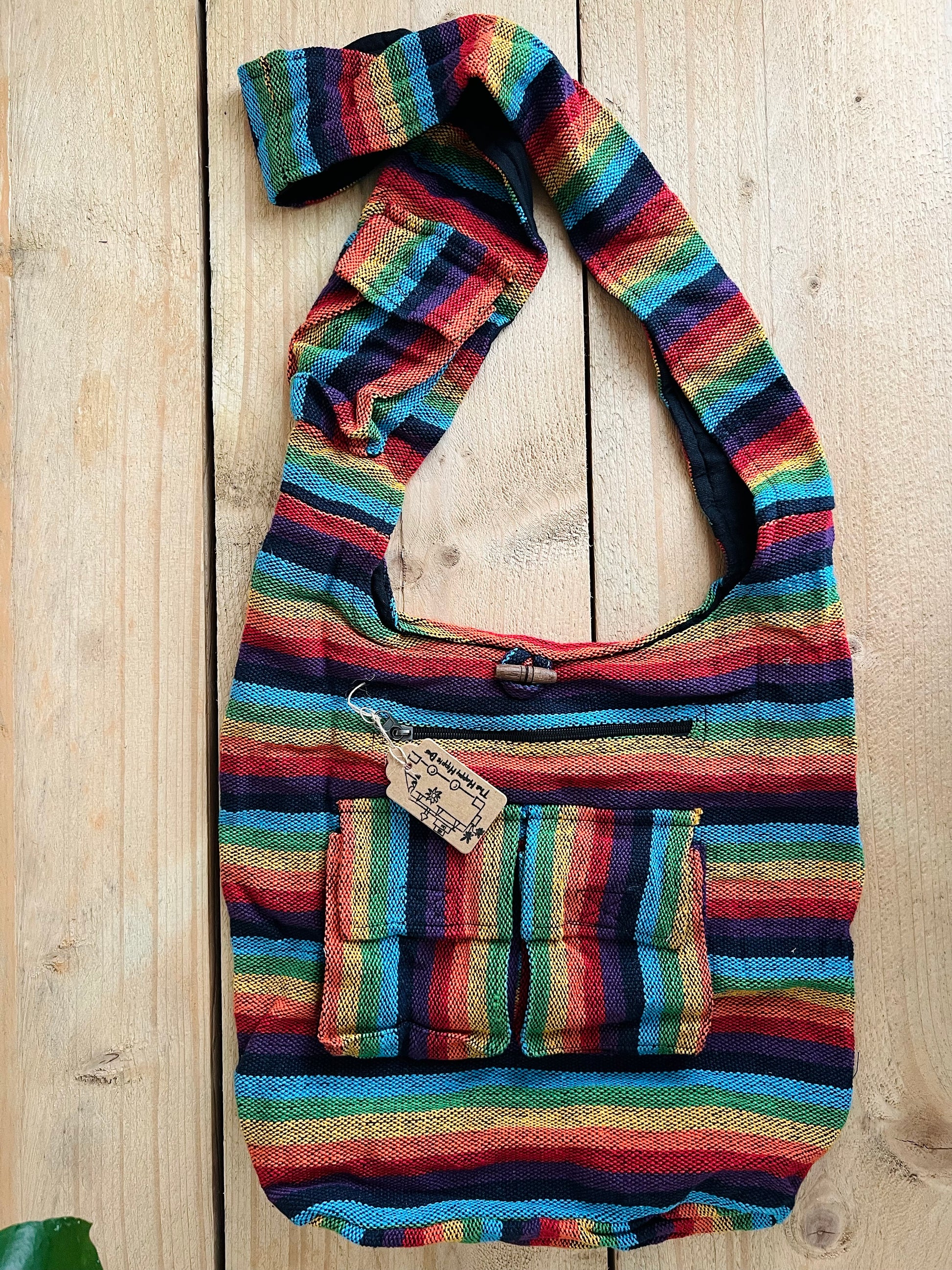 Handmade Bohemian Hippie Rainbow Stripe Shoulder Bag Fair Trade 