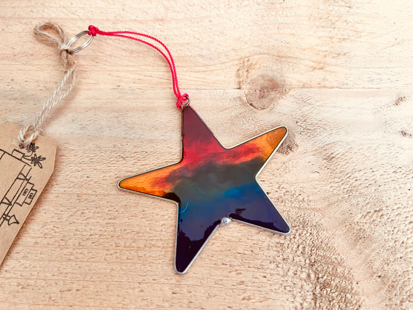 Mini star shaped suncatcher sun catcher, resin stained glass effect hanging window decoration, handmade, fair trade & ethically sourced