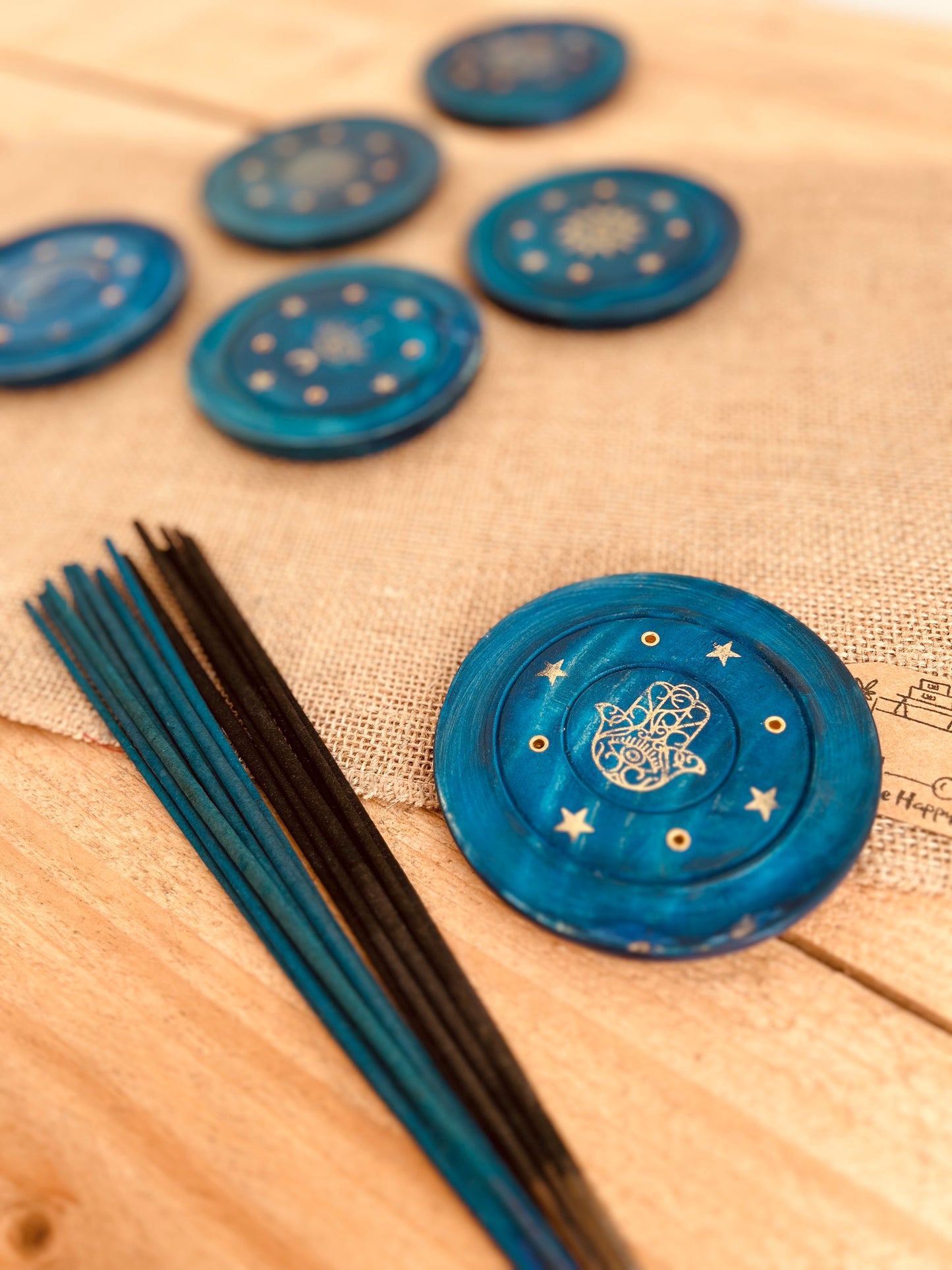 Midnight Blue & Gold Round Boho Incense Holder