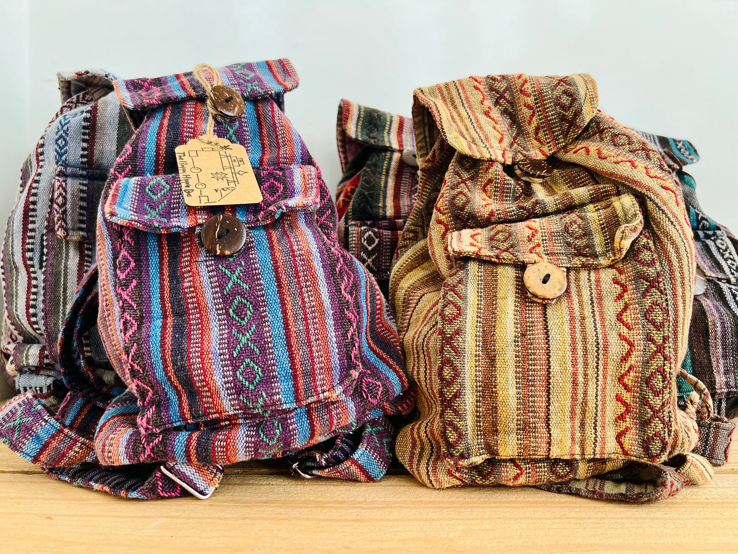 Handmade Fair Trade Ethically Sourced Mini Stripe Backpack Bohemian Hippie Leather Festival Hippie Bag