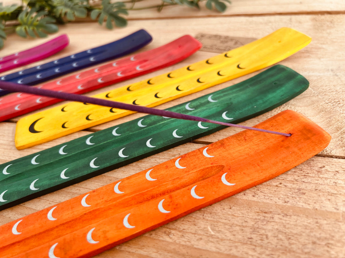 Fair Trade Mango Wood Moon Phase Incense Holder | Handmade Ash Catcher