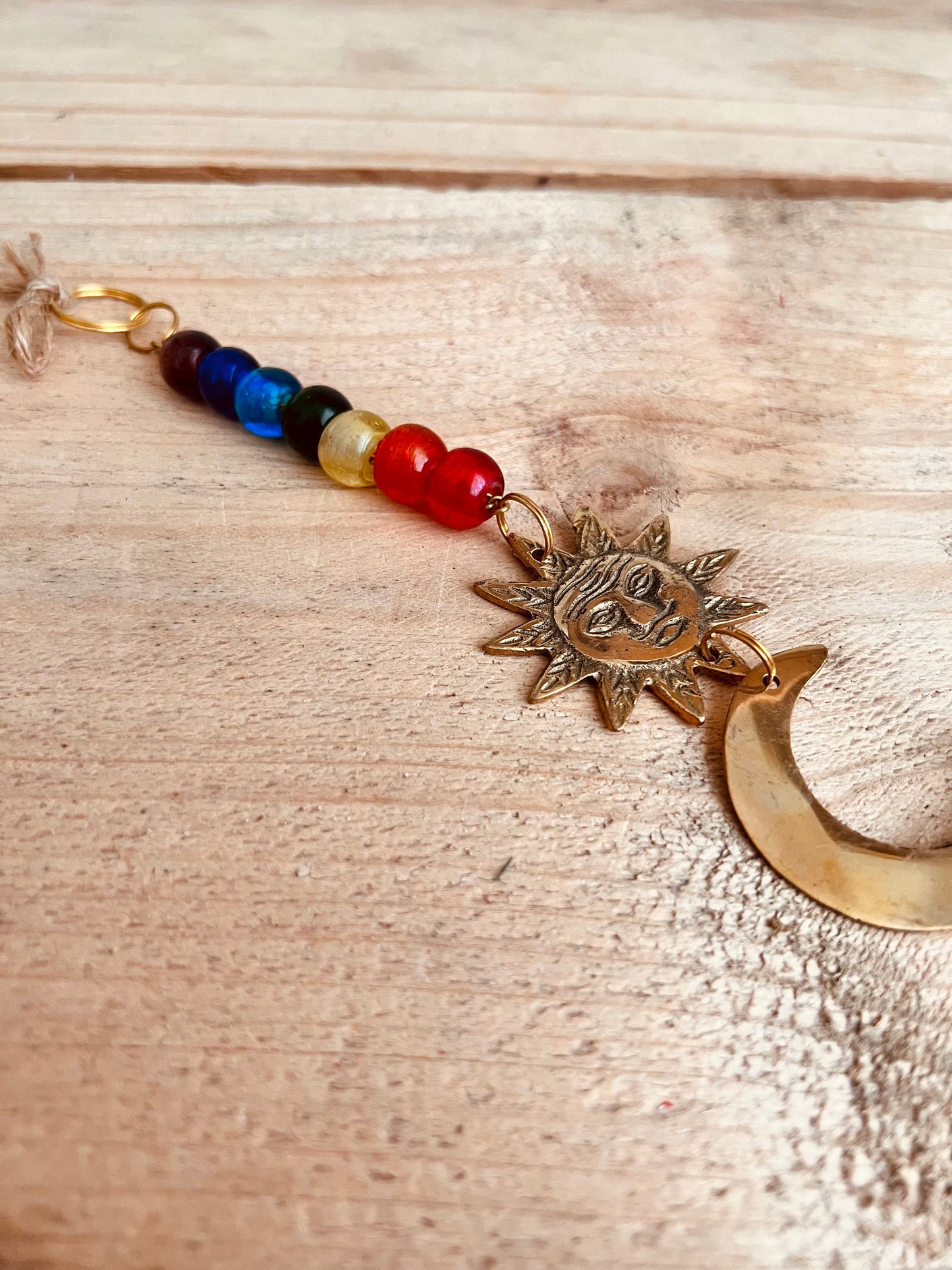 Handmade Fair Trade Ethically Sourced Recycled Brass Bohemian Hippie Hanging Bell Wind Chime Glass Beads