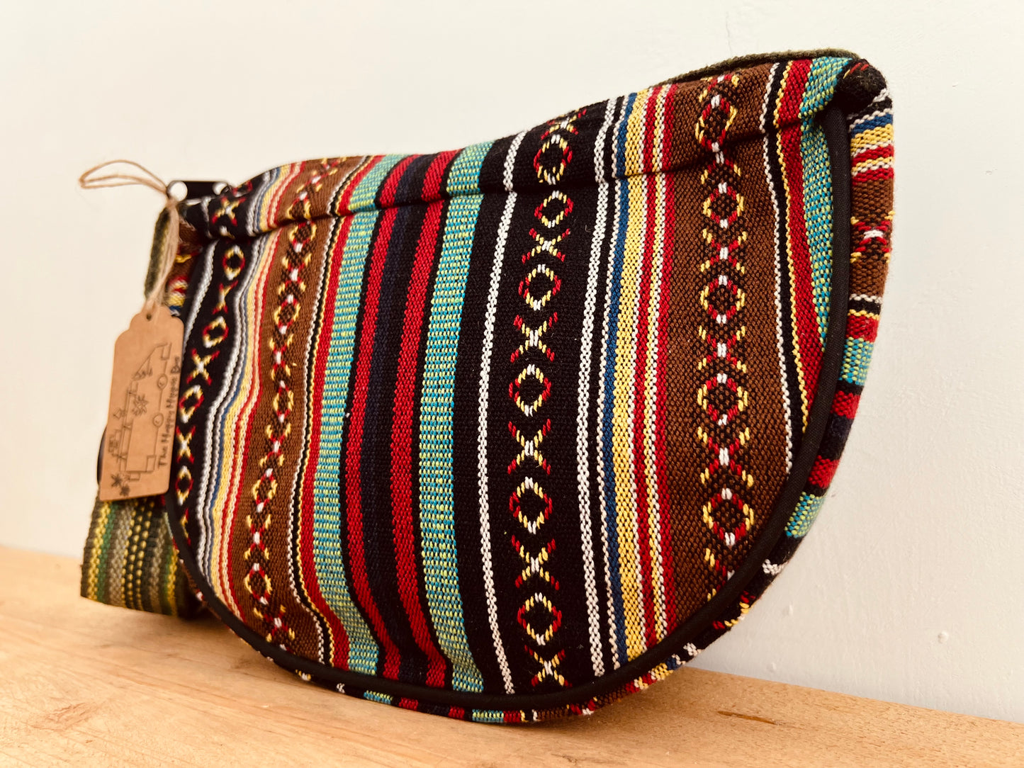 Boho Crescent Moon Striped Mini Shoulder Bag