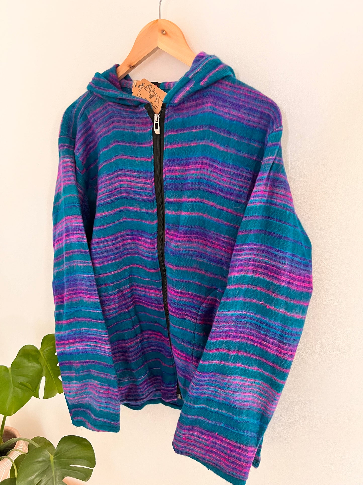 Fair trade handmade zipper hoodie top purple stripe