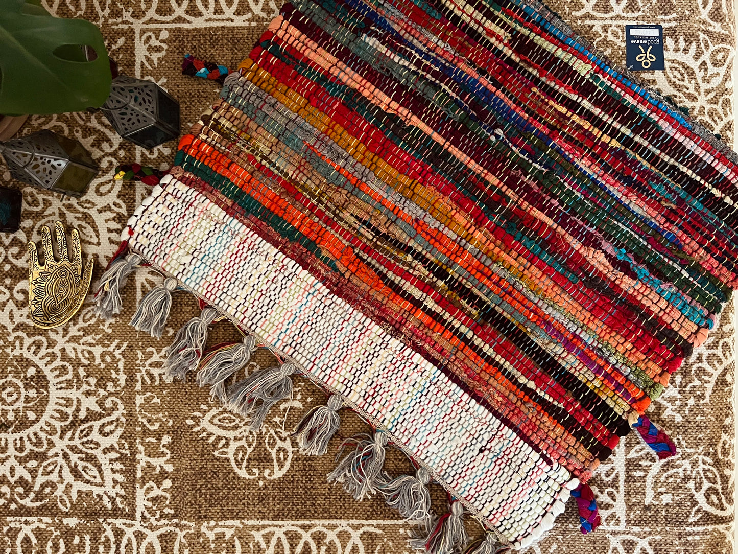 Handmade & Fair Trade Rainbow Rag Rug Bohemian & Hippie Decor Mat
