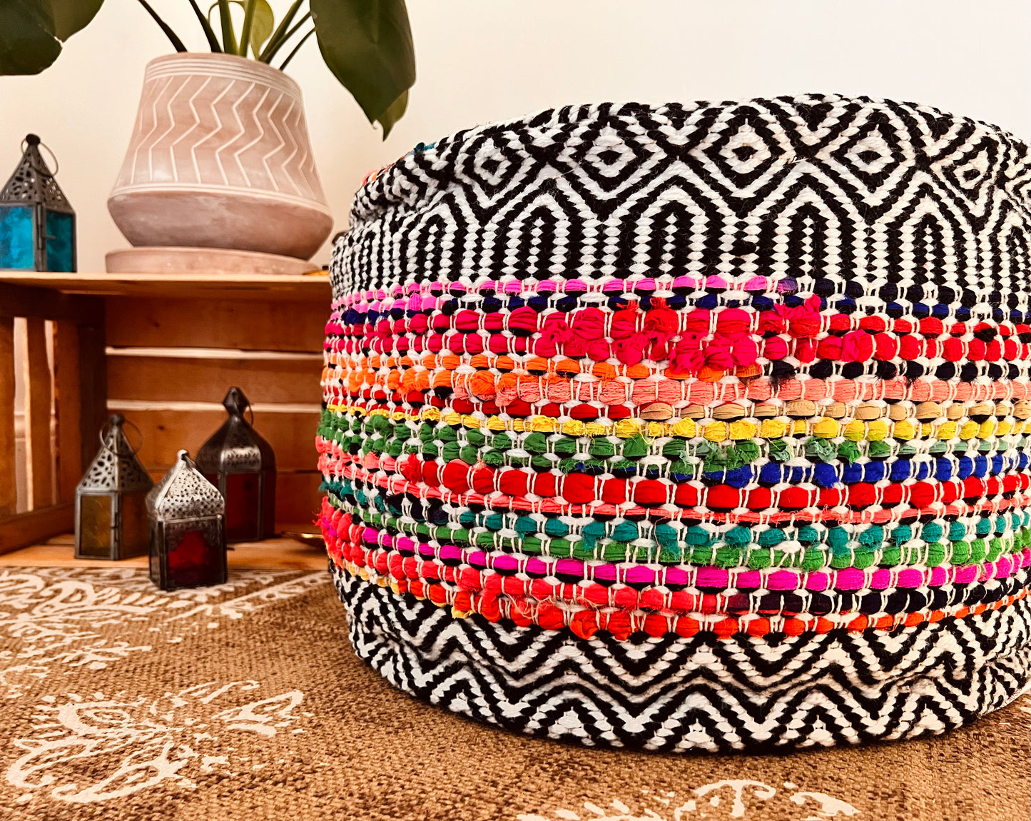 Fair trade handmade round footstool pouffe