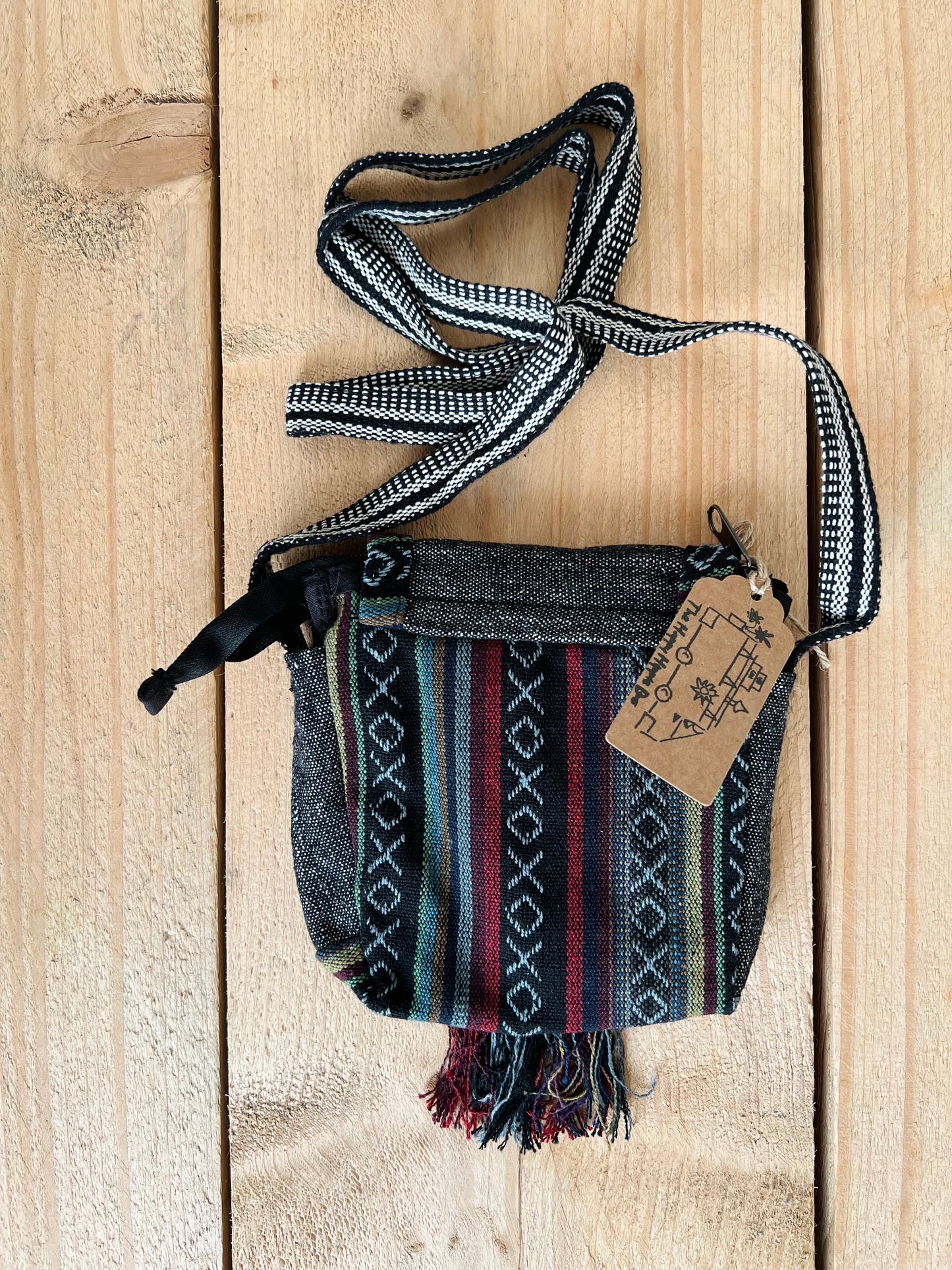 Handmade & Fair Trade Hippie Bohemian Passport Shoulder Bag Festival Beach Bag Black