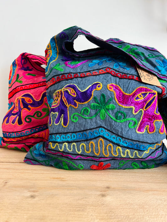Handmade Fair Trade Elephant Embroidered Shoulder Bag Hippie Bohemian Bag 