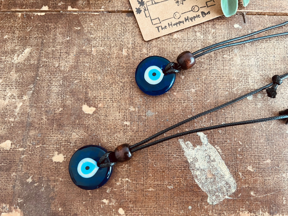 Handcrafted Glass Evil Eye Protection Pendant Cord Necklace