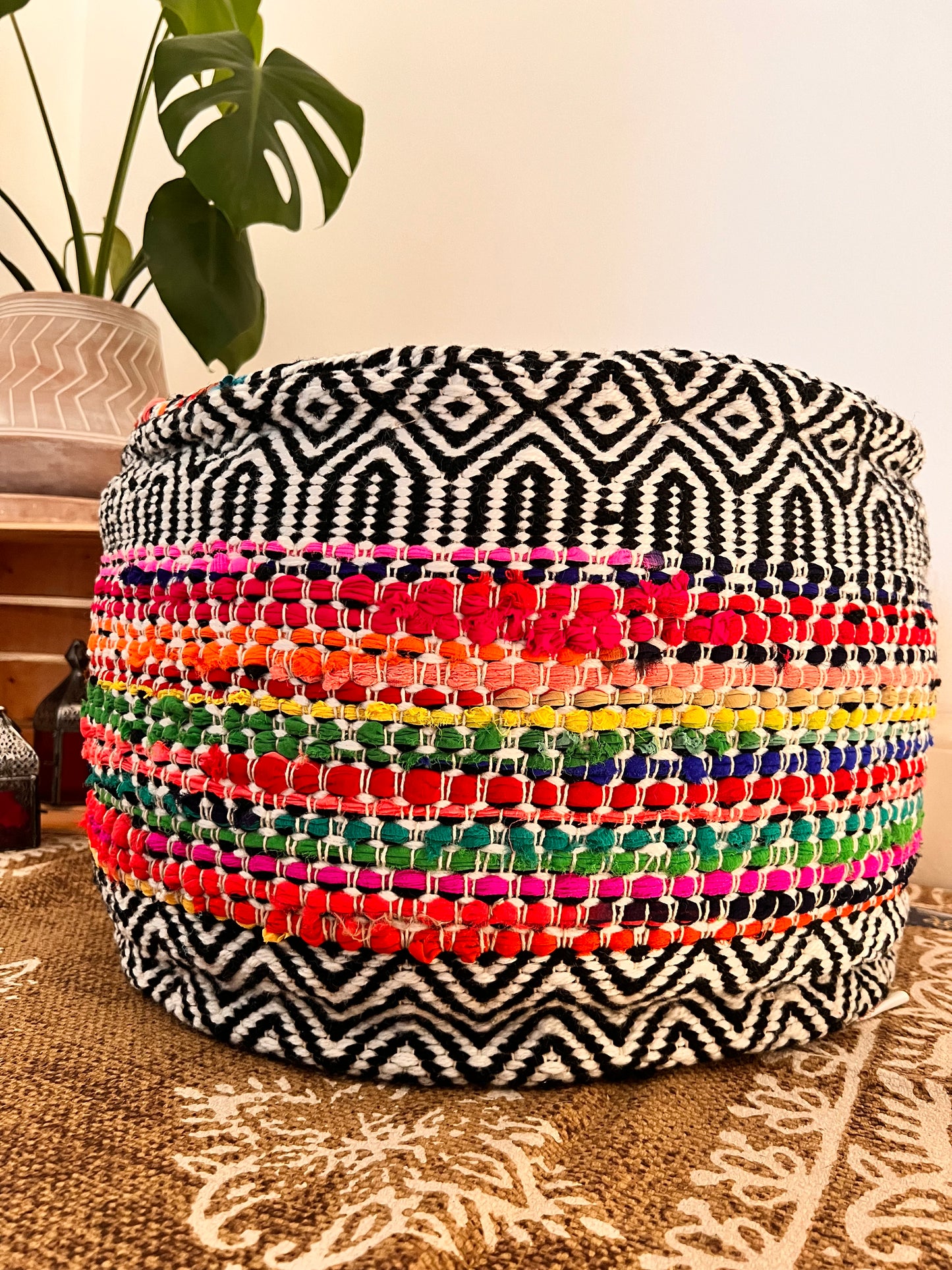 Fair trade colourful rainbow striped footstool pouffe