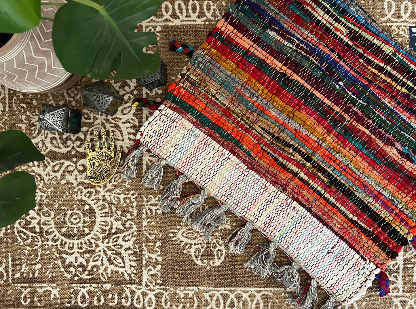 Handmade & Fair Trade Rainbow Rag Rug Bohemian & Hippie Decor Mat