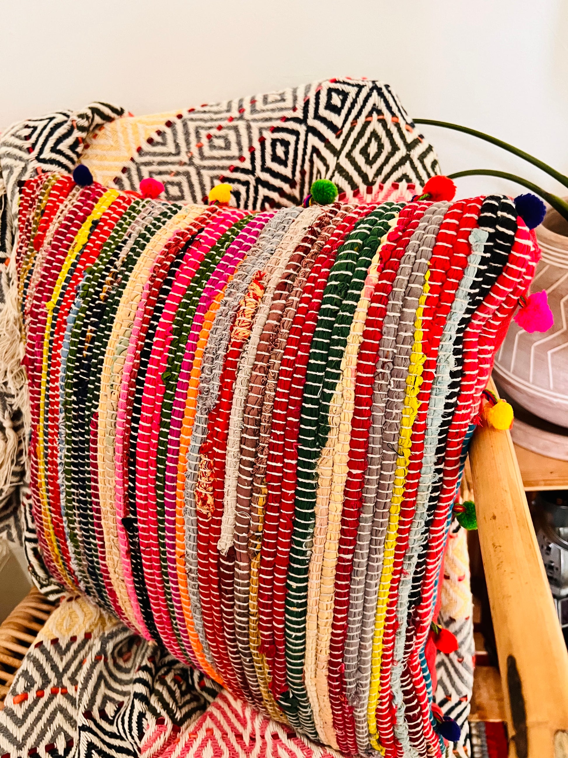 Handmade fair trade rag rug cushion