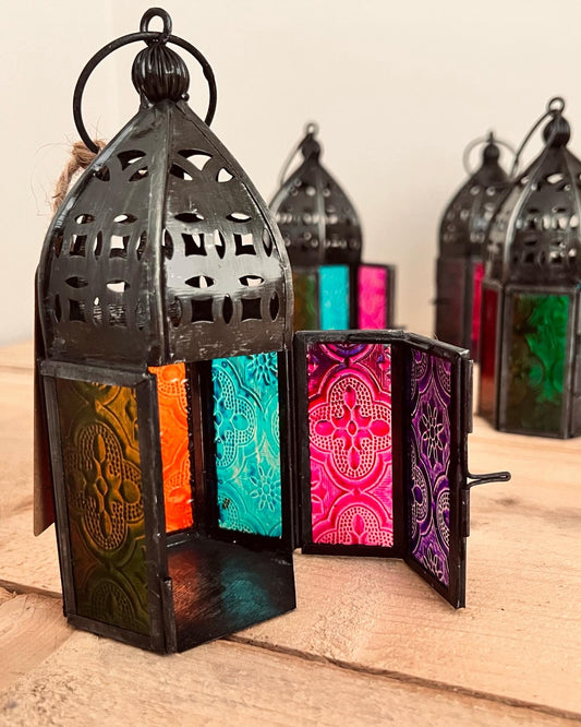 colourful Moroccan style glass tea light lantern