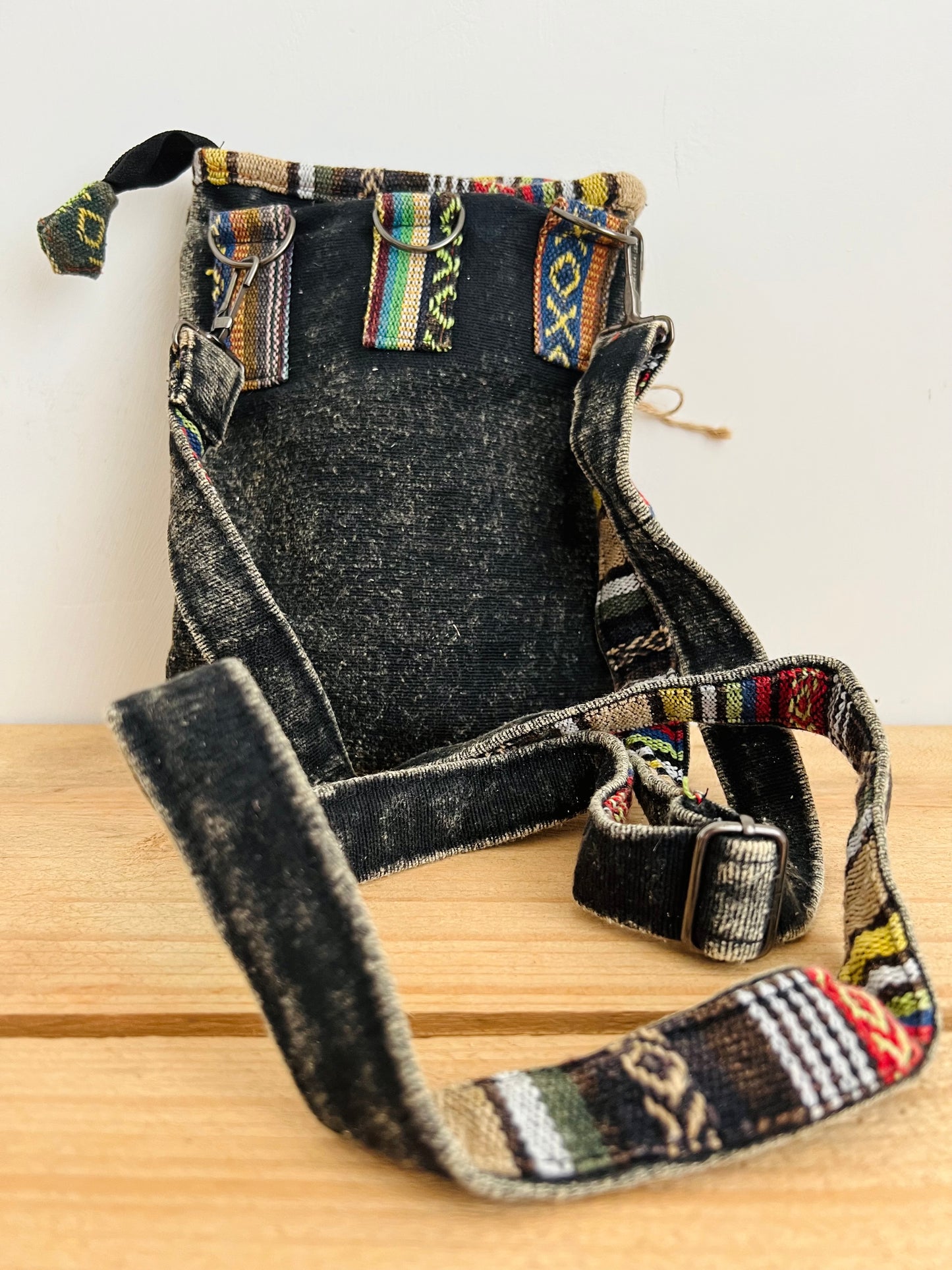 Handmade Fair Trade Ethically Sourced Bohemian Shoulder Passport Bag Green Blue Black