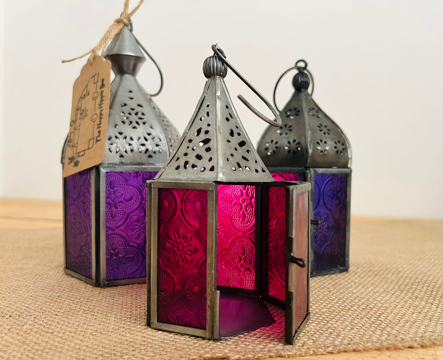 Set Of Three Deep Purple & Pink Moroccan Lantern Bundle