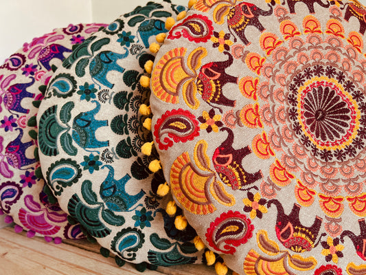 embroidered mandala yoga cushion
