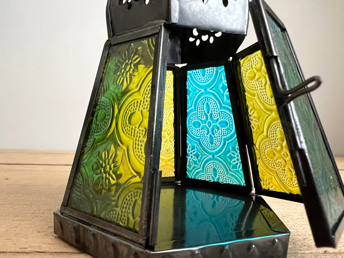 Handmade Fair Trade Moroccan Style Bohemian T Light Holder Lantern Blue Purple Orange