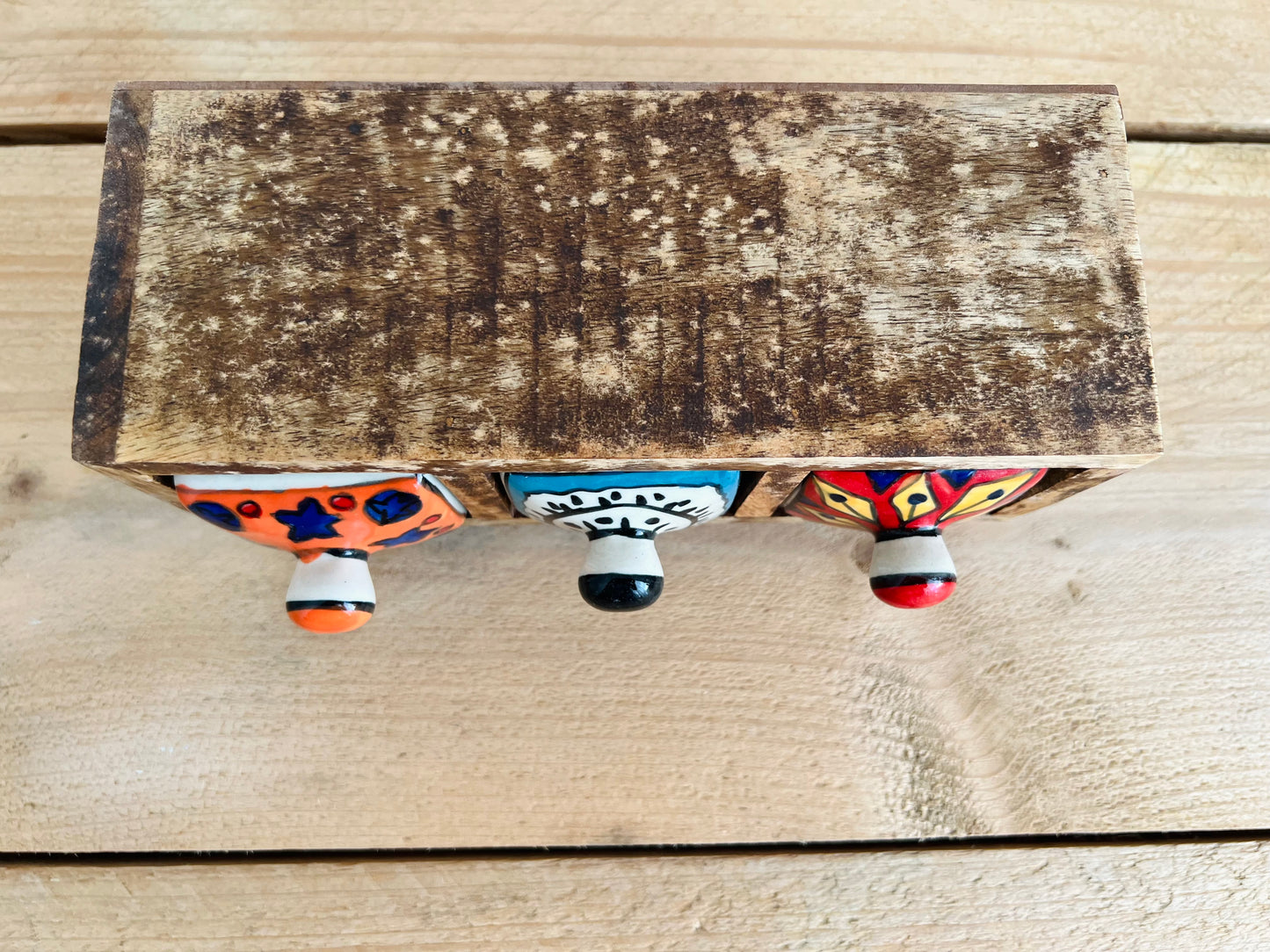 Handmade Fair Trade Ethically Sourced Bohemian Hippie Ceramic Wooden Drawers Jewellery Box Trinket Box