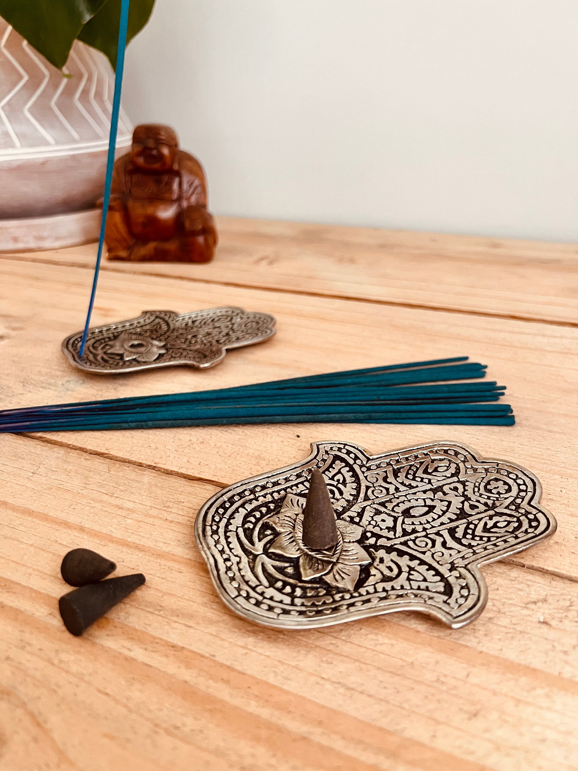 Metal hamsa hand incense cone holder