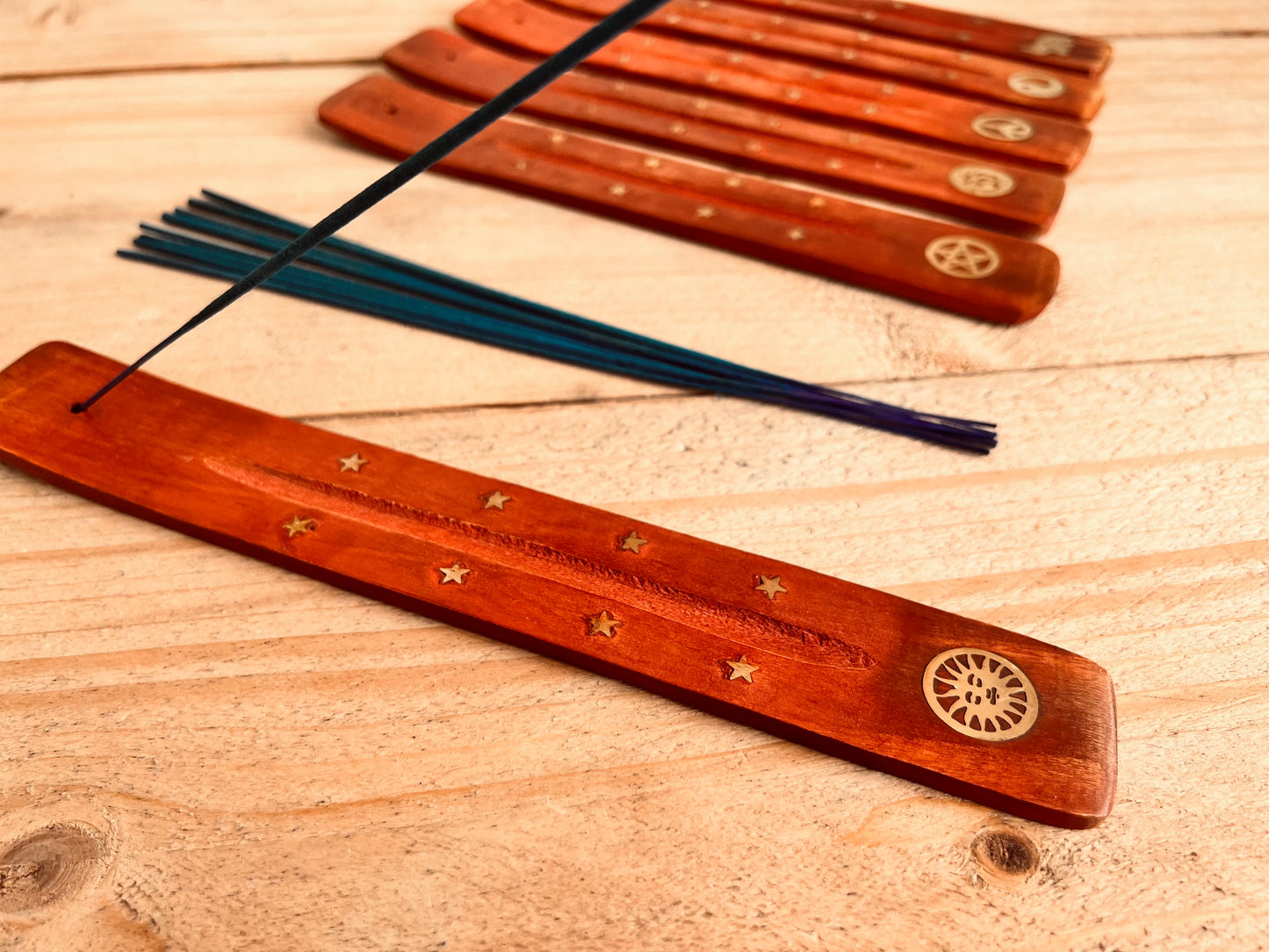 Sun design Mango wood incense holder incense burner ash catcher joss stick incense holder fair trade ethical incense