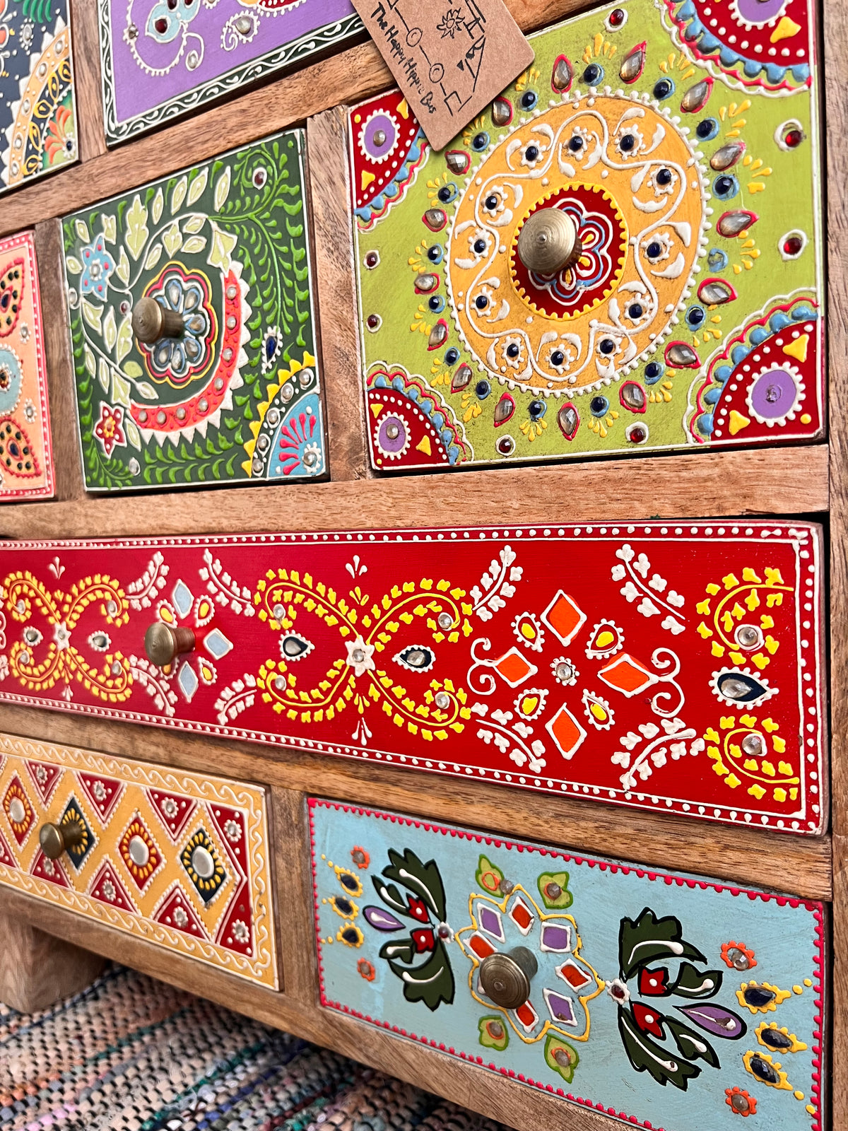 Hand Painted Bohemian 9 Drawer Cabinet Chest - Bedroom Living Room Decor