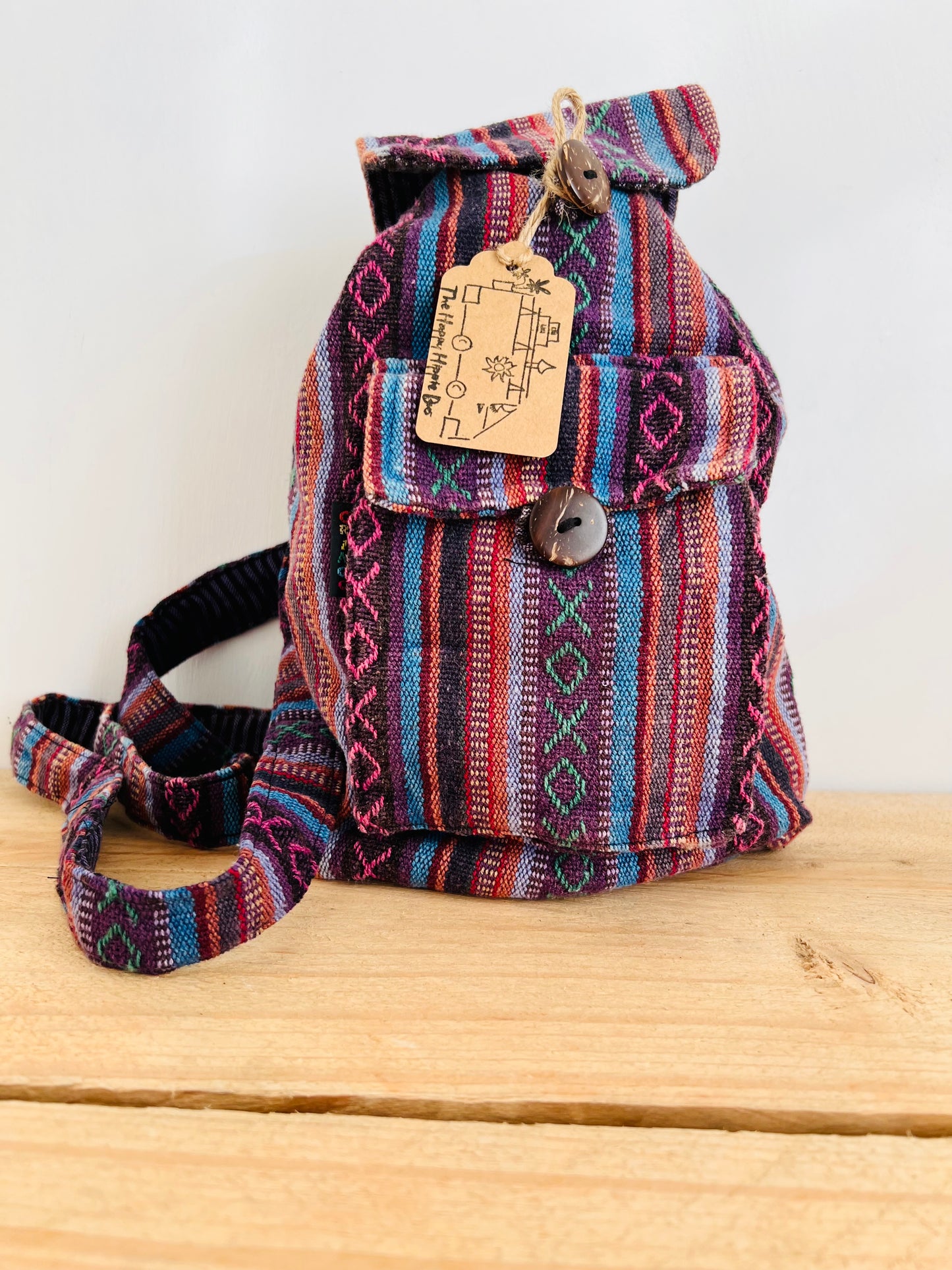 Handmade Fair Trade Ethically Sourced Mini Stripe Backpack Bohemian Hippie Leather Festival Hippie Bag