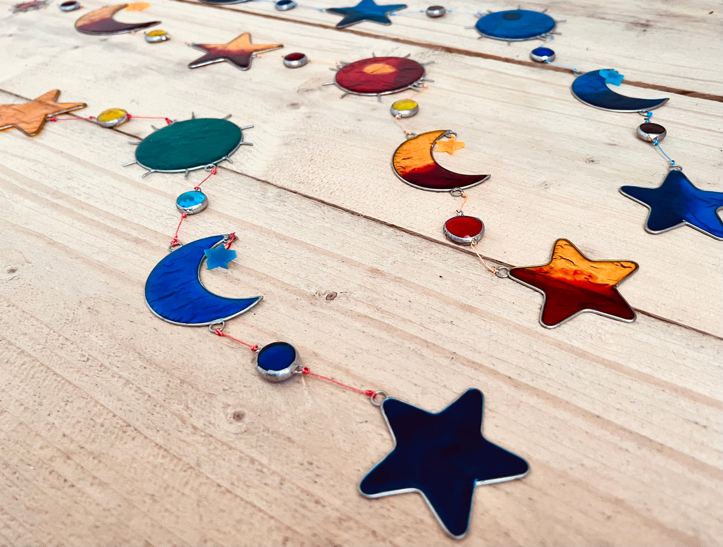 Handmade Fair Trade Sun Crescent Moon & Star Sun Catcher Boho Hippie Window Decoration Long