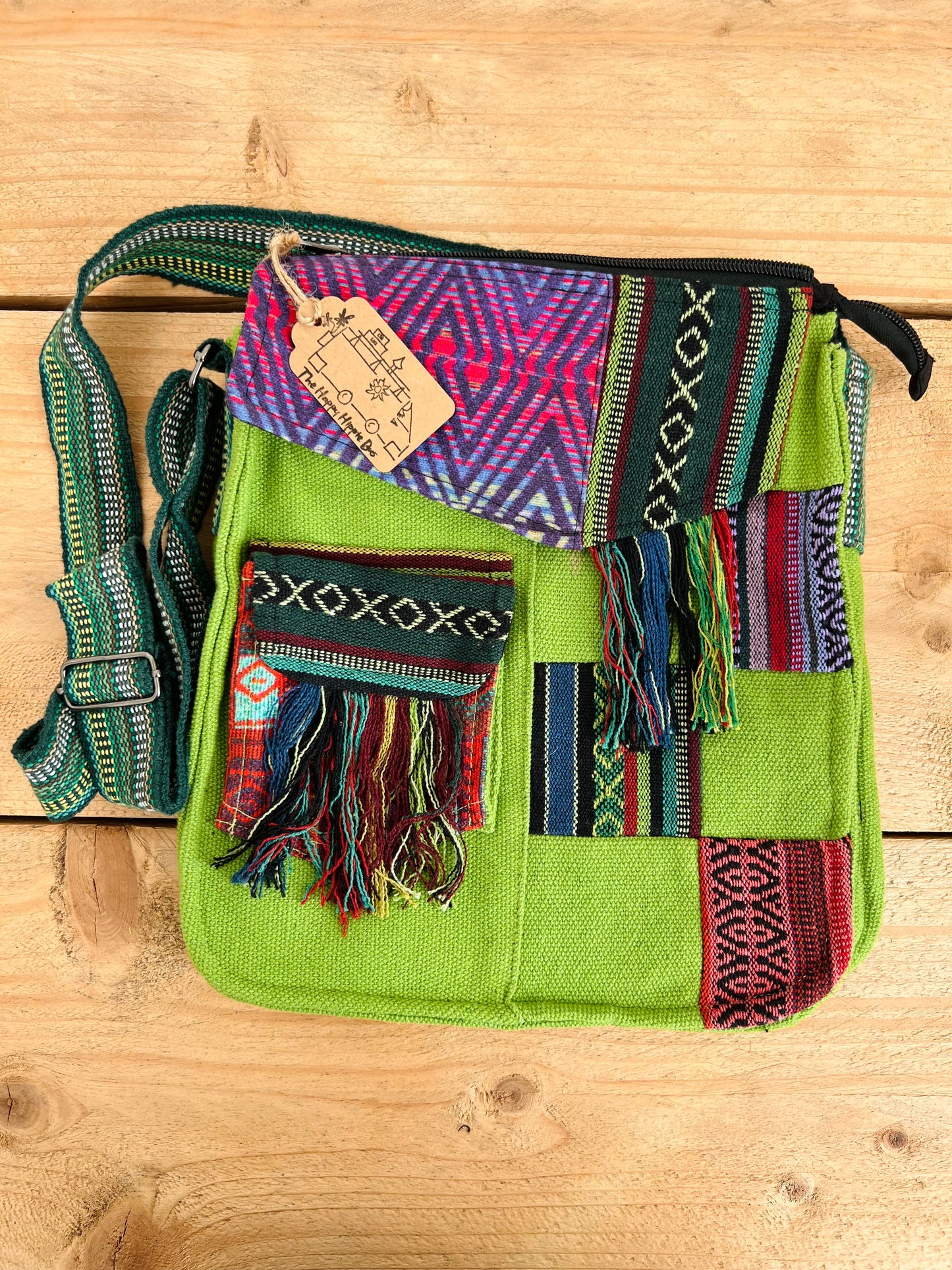 Handmade Fair Trade Ethically Sourced Patchwork Hippie Bohemian Bag Shoulder Green