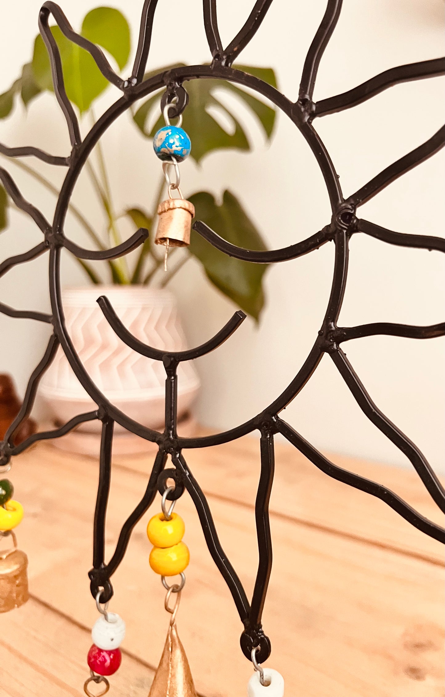 Handmade Fair Trade Ethically Sourced Bohemian Hippie Smiling Sun Black Wind Chime Garden Home Decor