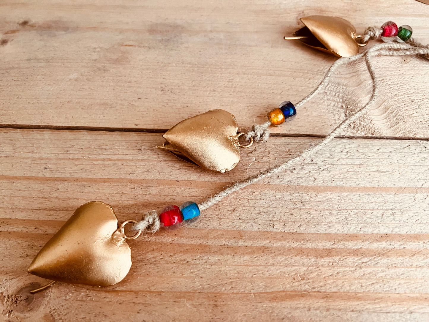 Handmade Fair Trade Golf Heart Windchime Bells Recycled Metal Glads Beads Boho Hippie Bohemian
