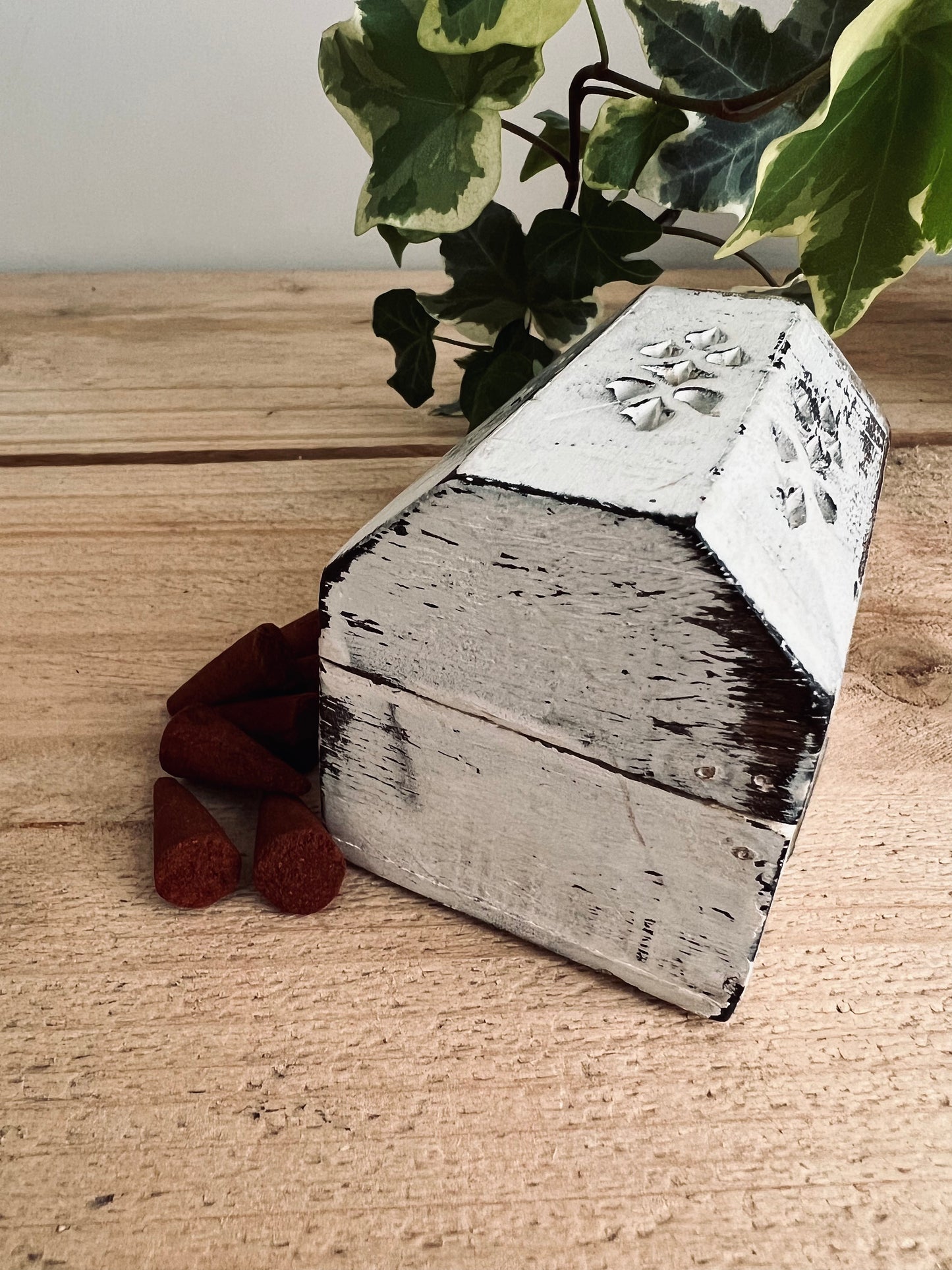 Handmade Fair Trade Ethically Sourced Elephant White Washed Incense Cone Box Bohemian Hippie Ash Catcher