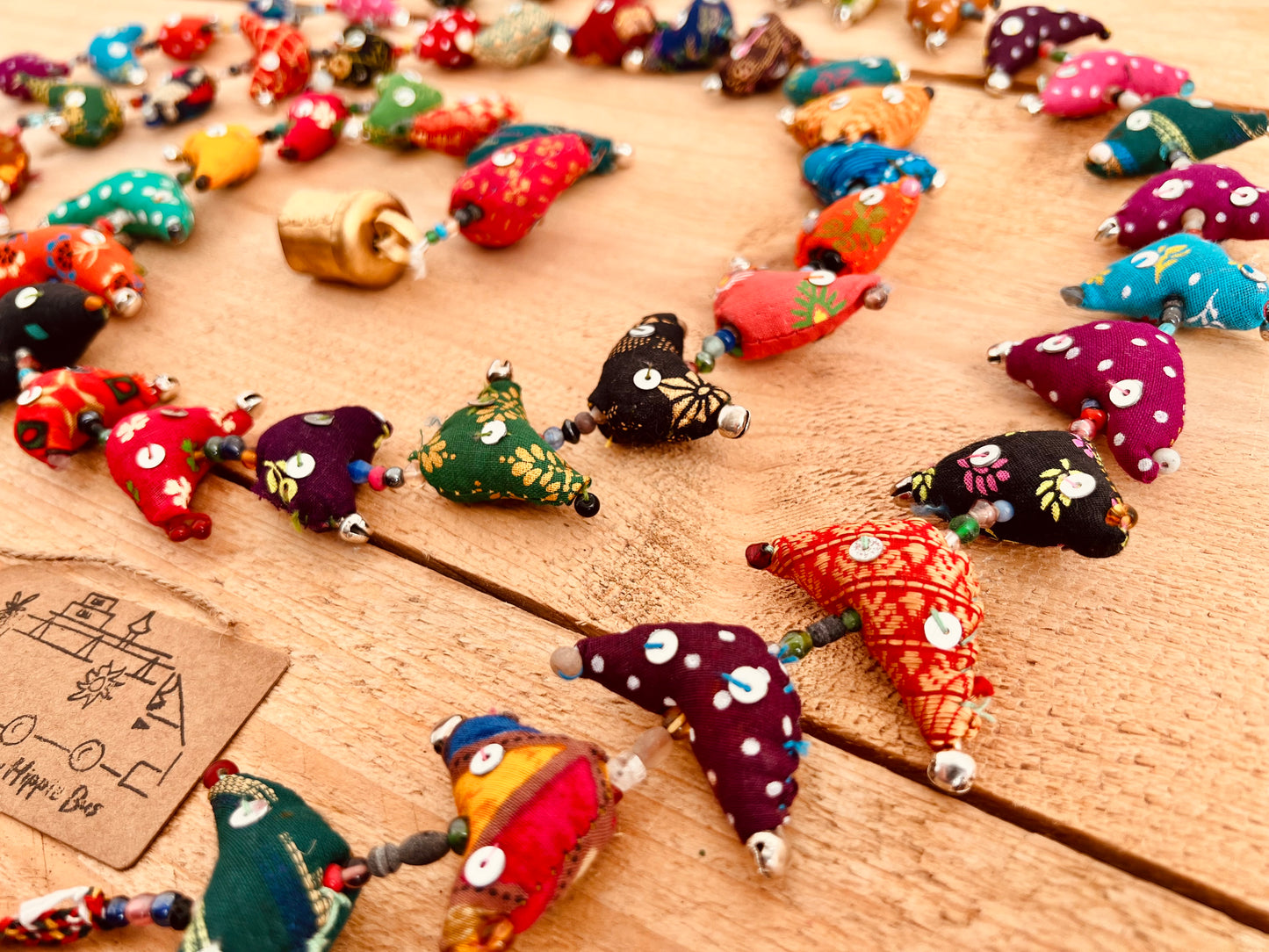 Handmade Fair Trade Ethically Sourced Bohemian Hippie Recycled Fabric mini toys Bird Bells Traditional Tota Indian bell home doorway Window Decor long size & multicoloured