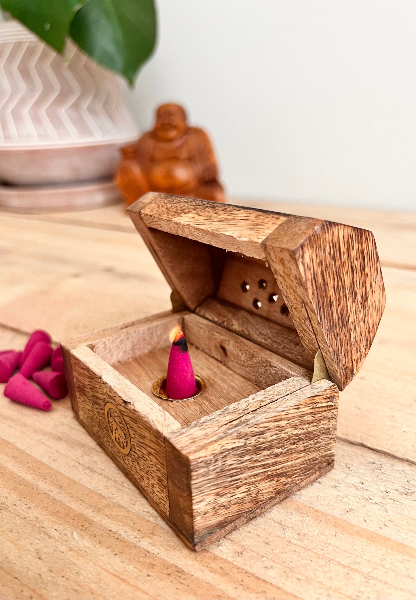 Handmade Fair Trade Ethically Sourced Mango Wood Incense Cone Box Ash Catcher Incense Coffin Box