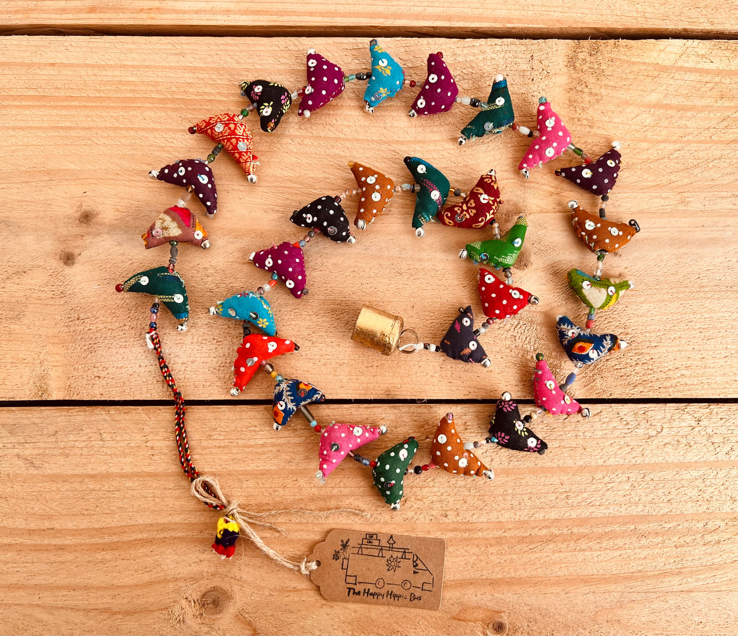 Handmade Fair Trade Ethically Sourced Bohemian Hippie Recycled Fabric mini toys Bird Bells Traditional Tota Indian bell home doorway Window Decor long size & multicoloured