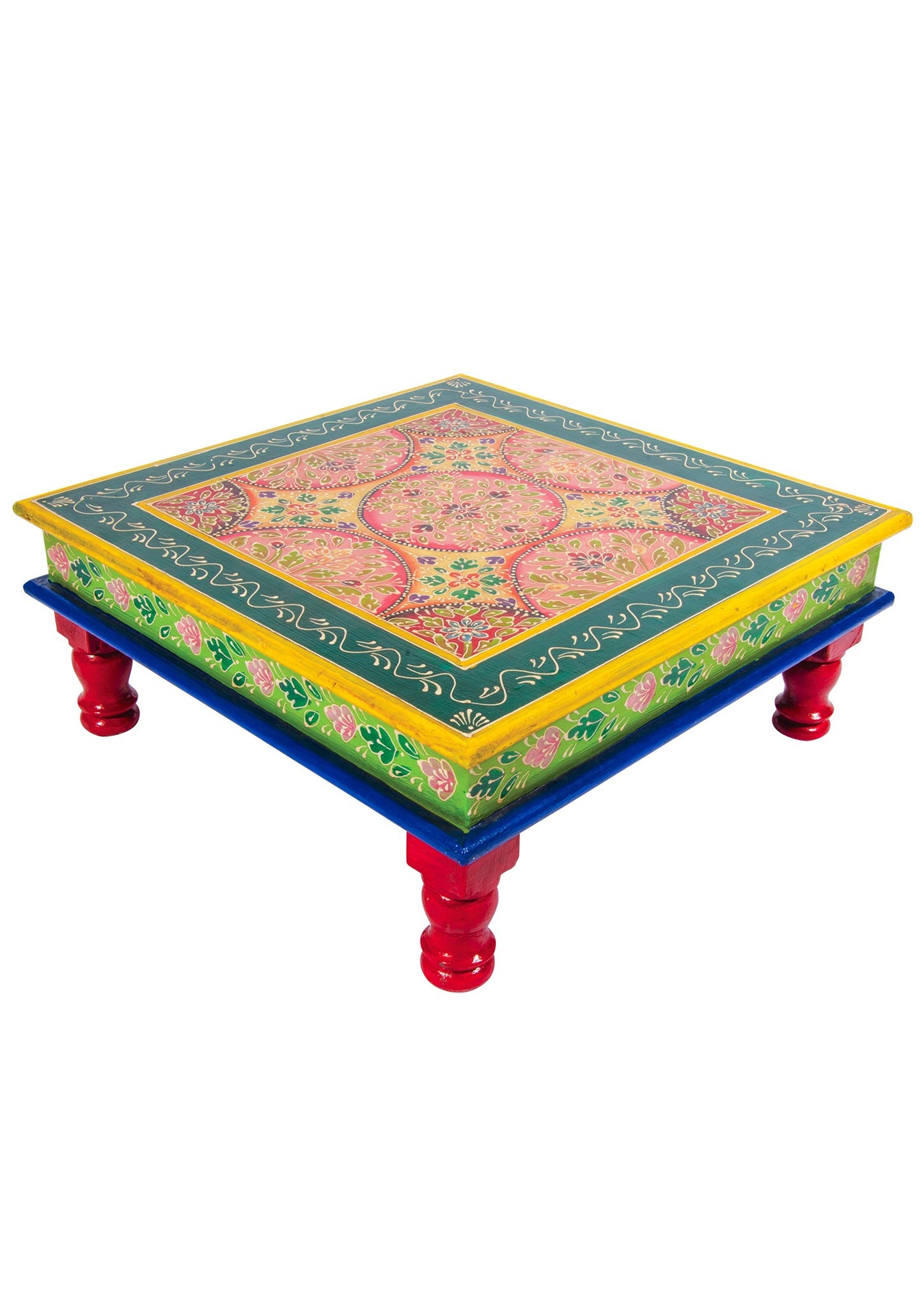 Hand Painted Turquoise & Lime Wooden Bajot Table