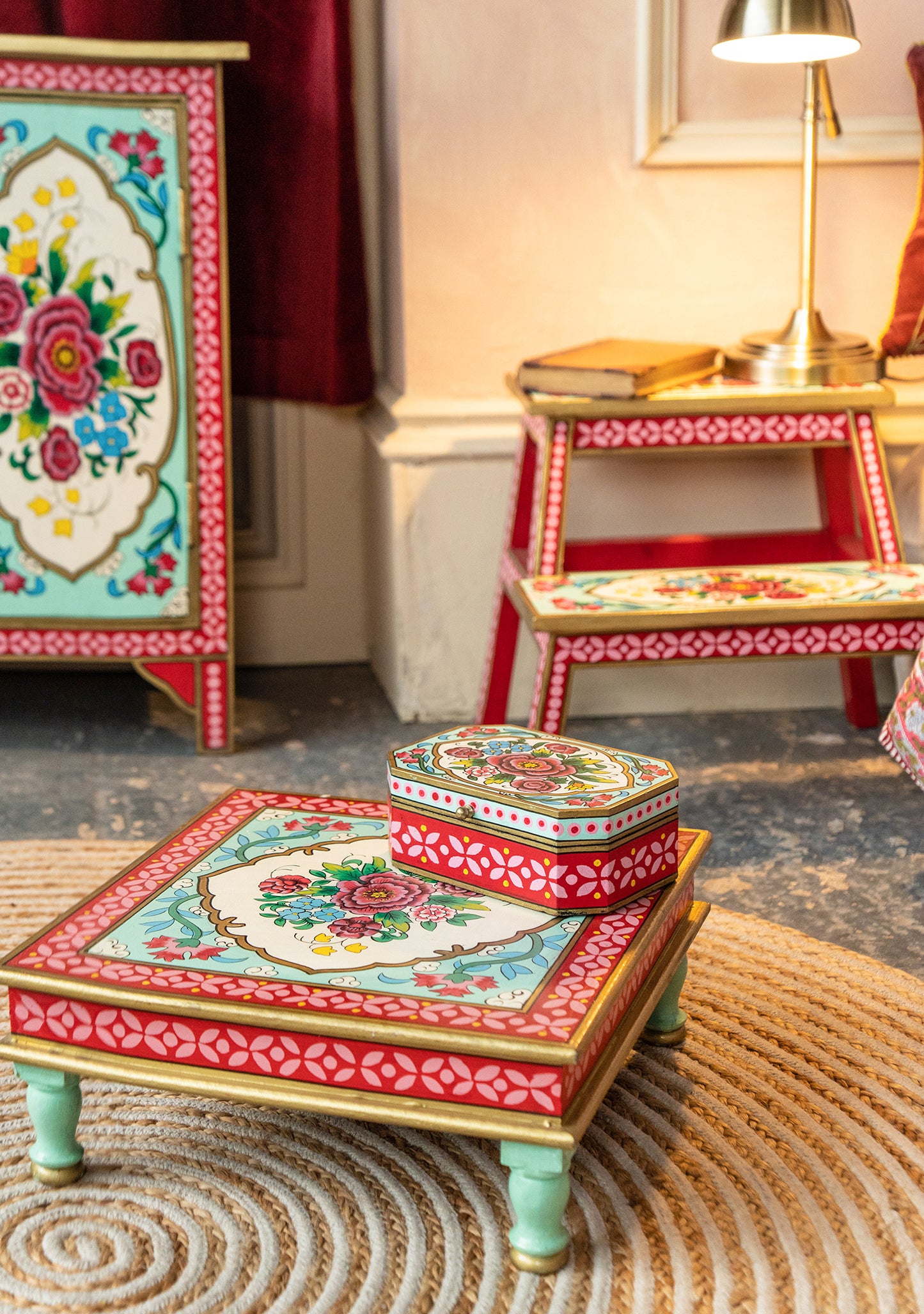 Rikisha Hand Painted Bajot Low Table