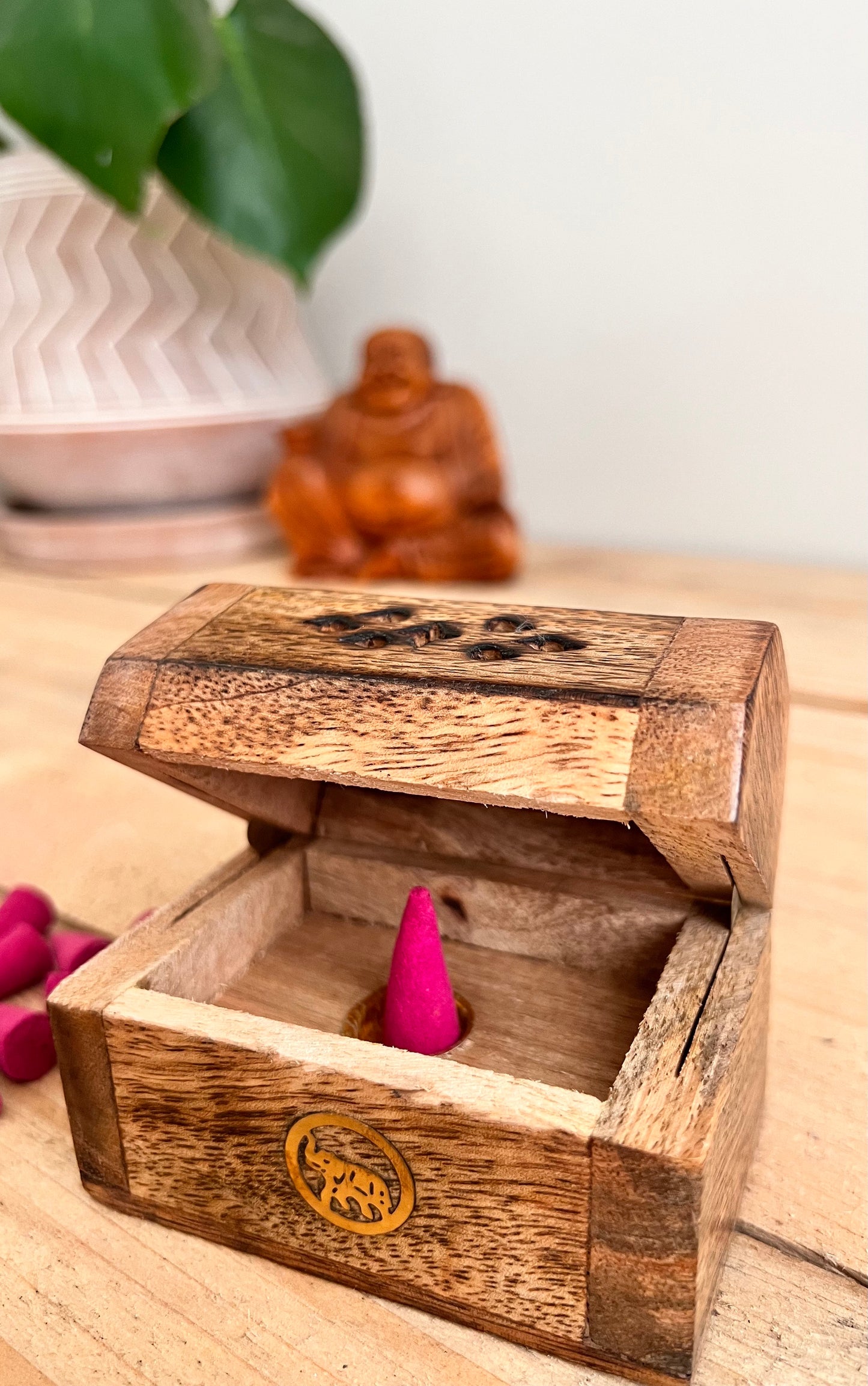 Handmade Fair Trade Ethically Sourced Mango Wood Incense Cone Box Ash Catcher Incense Coffin Box