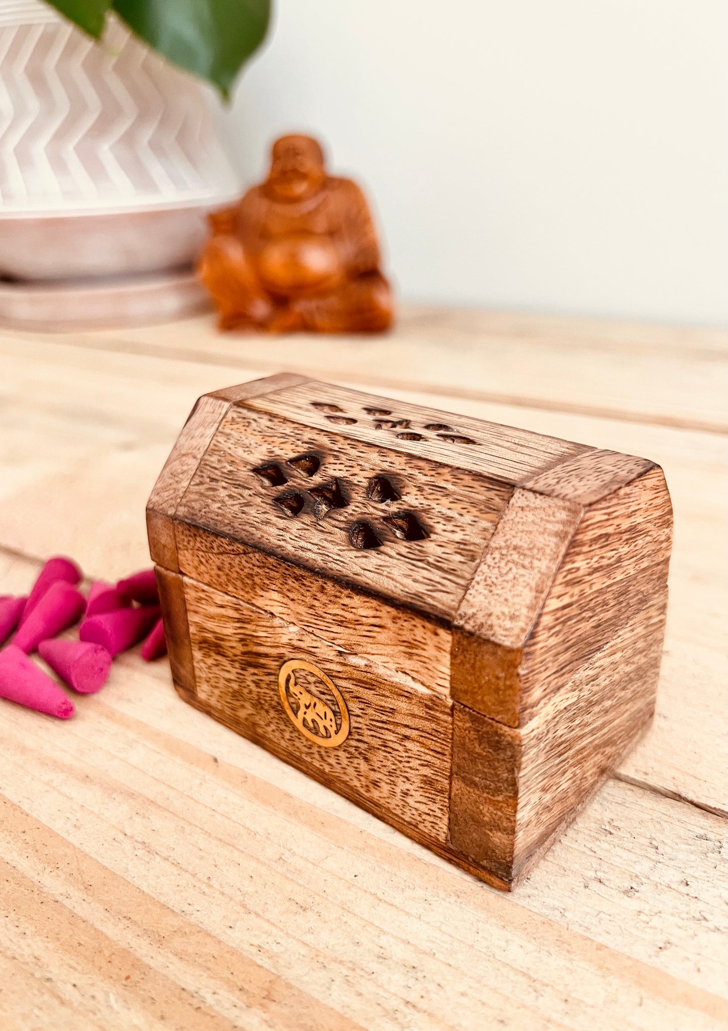 Handmade Fair Trade Ethically Sourced Mango Wood Incense Cone Box Ash Catcher Incense Coffin Box