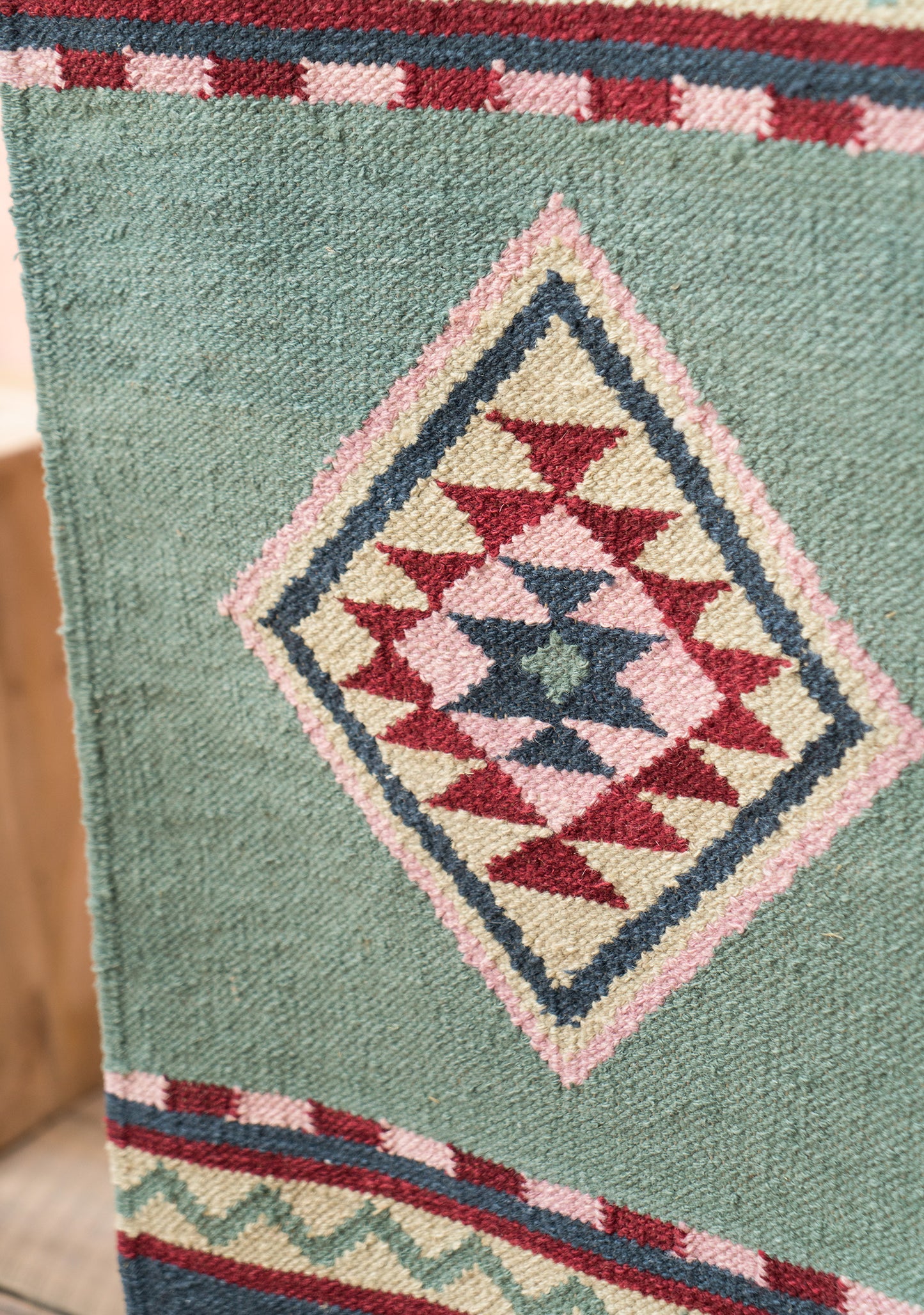 Soft Blue Hand Woven Wool/Cotton Kilim Rug
