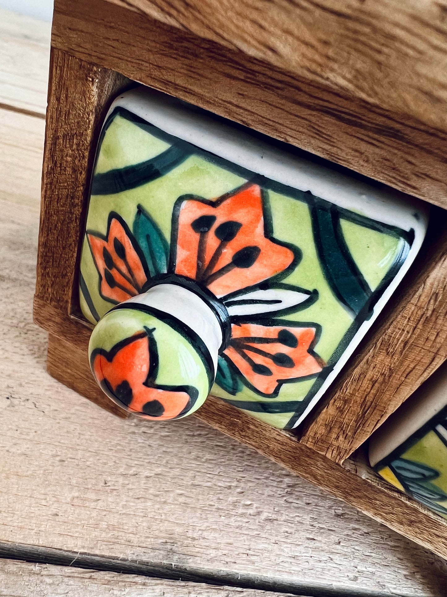 Handmade Fair Trade Ceramic two drawer chest Jewellery Box Small Storage Mango Wood Bohemian Hippie Decor
