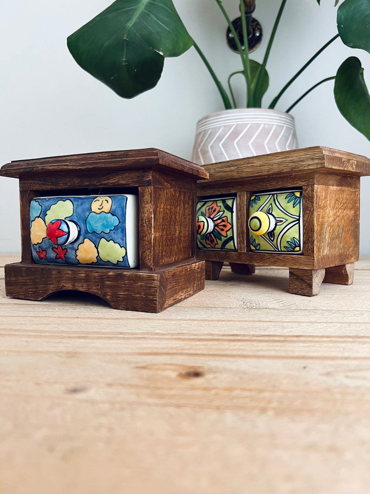 Handmade Fair Trade Mango Wood & Ceramic Painted Drawer For Jewellery Trinkets