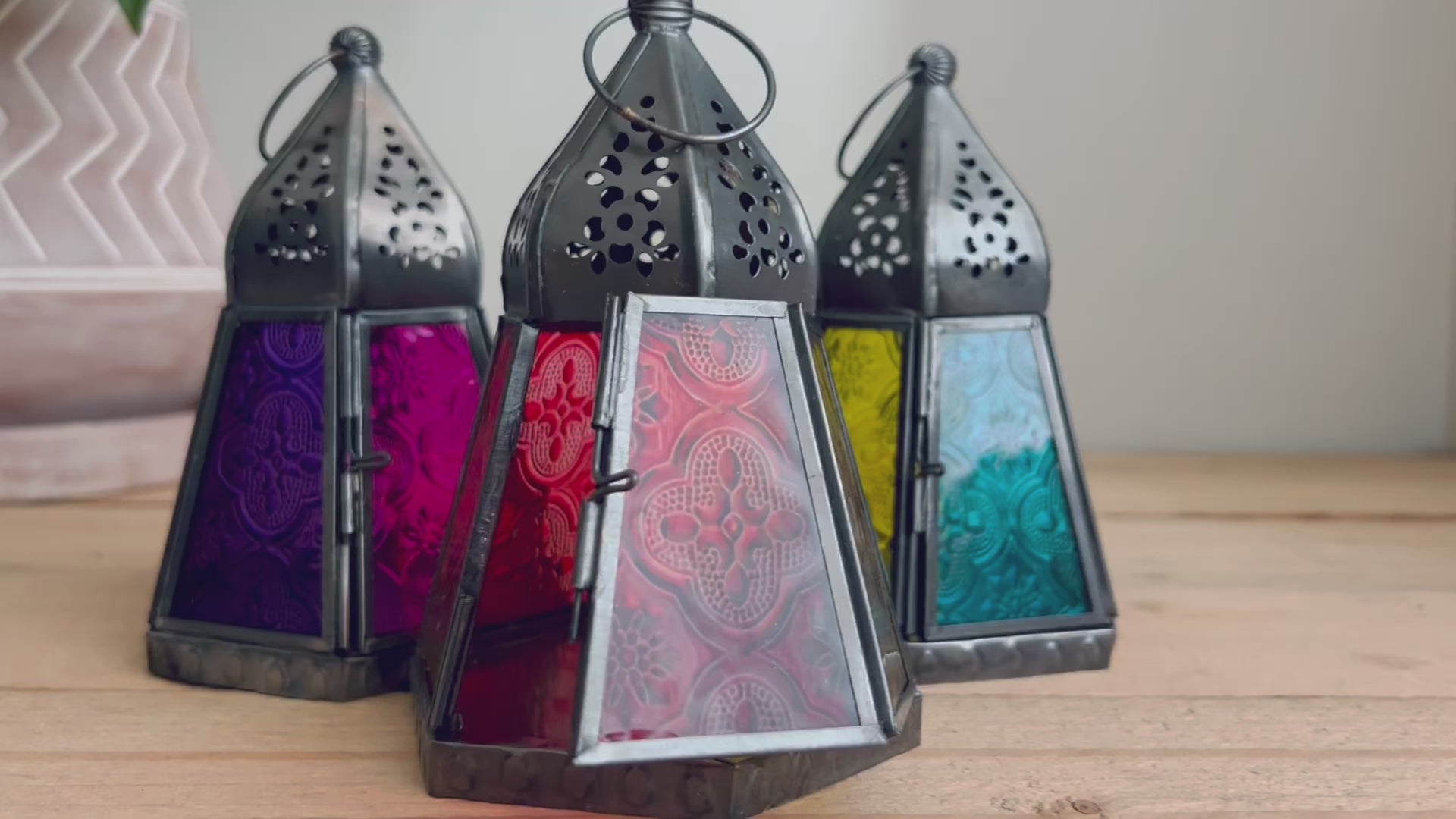 Handmade Fair Trade Moroccan Style Bohemian T Light Holder Lantern Blue Purple Orange
