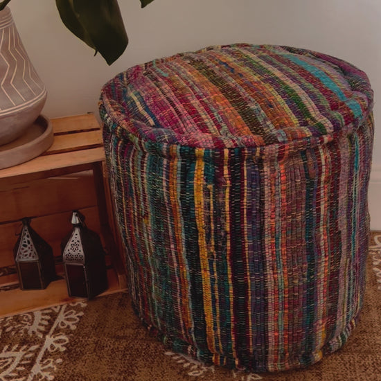 Recycled cotton fair trade rag rug pouffe footstool boho home
