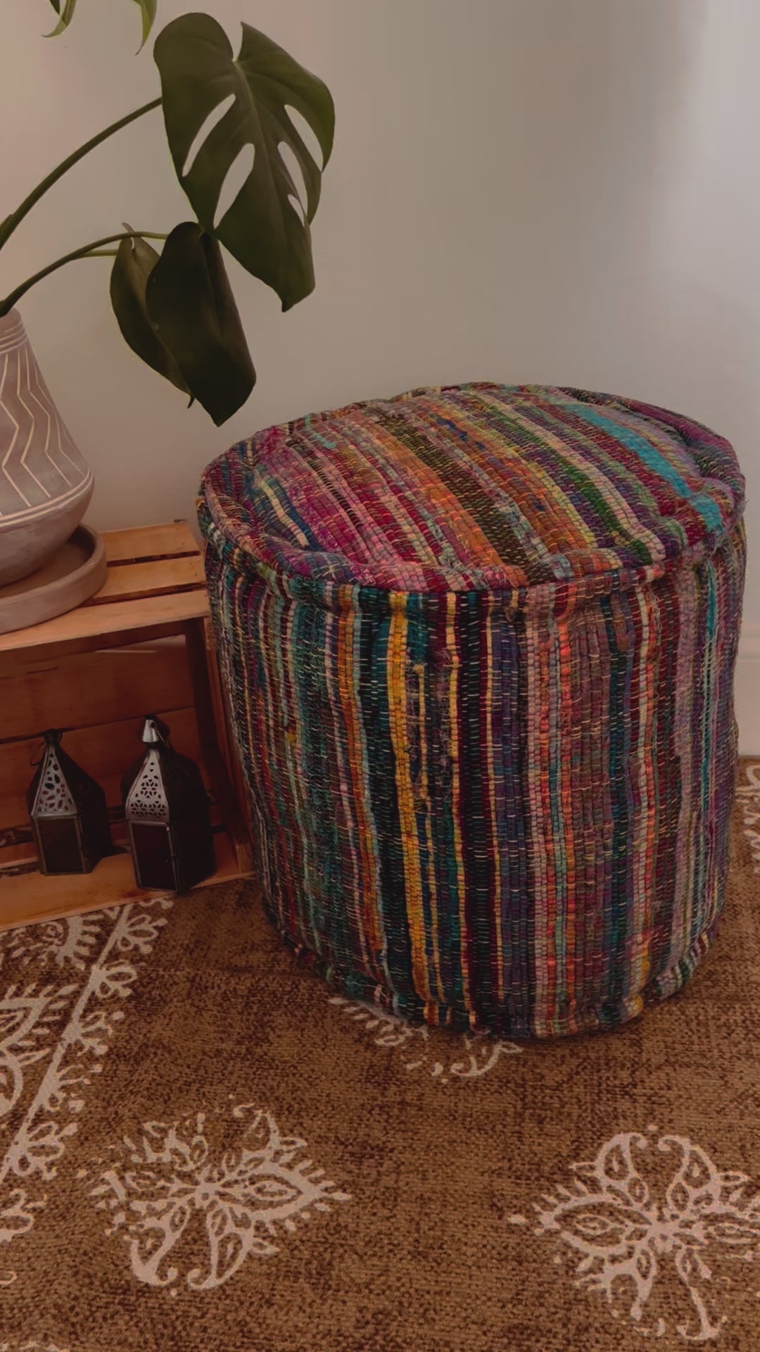Recycled cotton fair trade rag rug pouffe footstool boho home