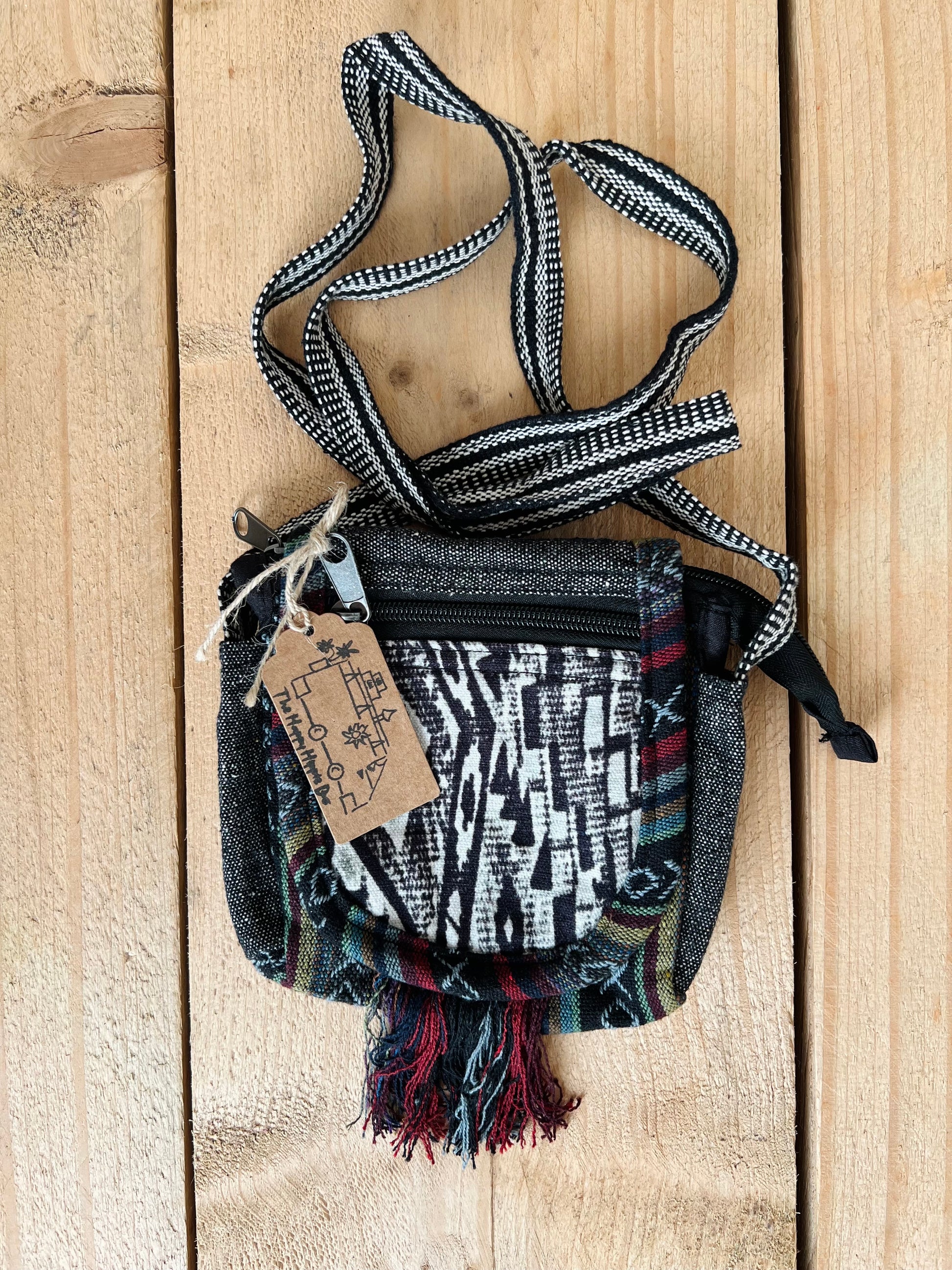 Handmade & Fair Trade Hippie Bohemian Passport Shoulder Bag Festival Beach Bag Black