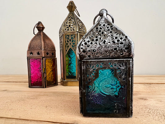 Handmade Fair Trade Blue & Purple Moroccan Style Lantern Hippie Bohemian Home T Light Holder