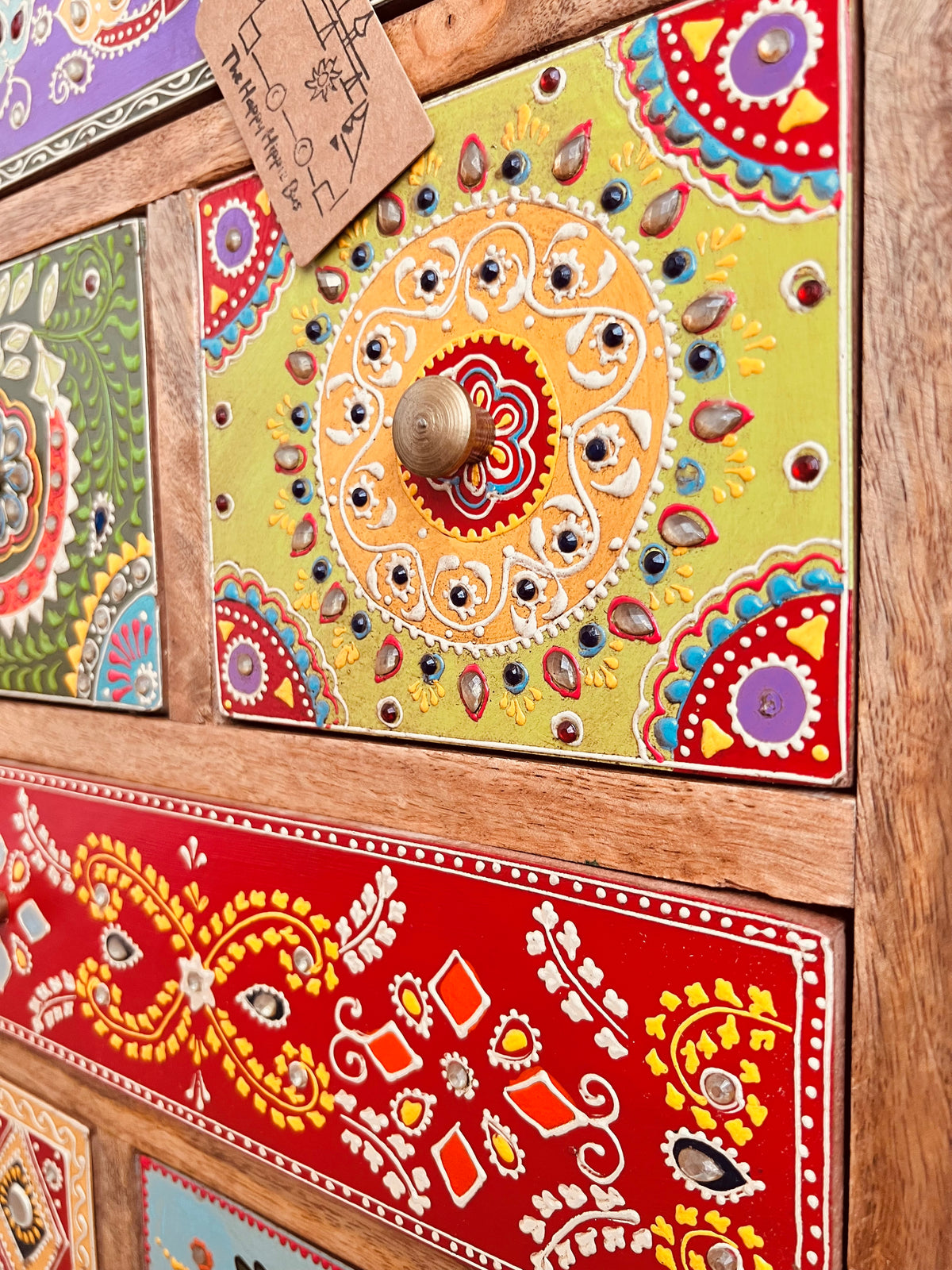 Hand Painted Bohemian 9 Drawer Cabinet Chest - Bedroom Living Room Decor