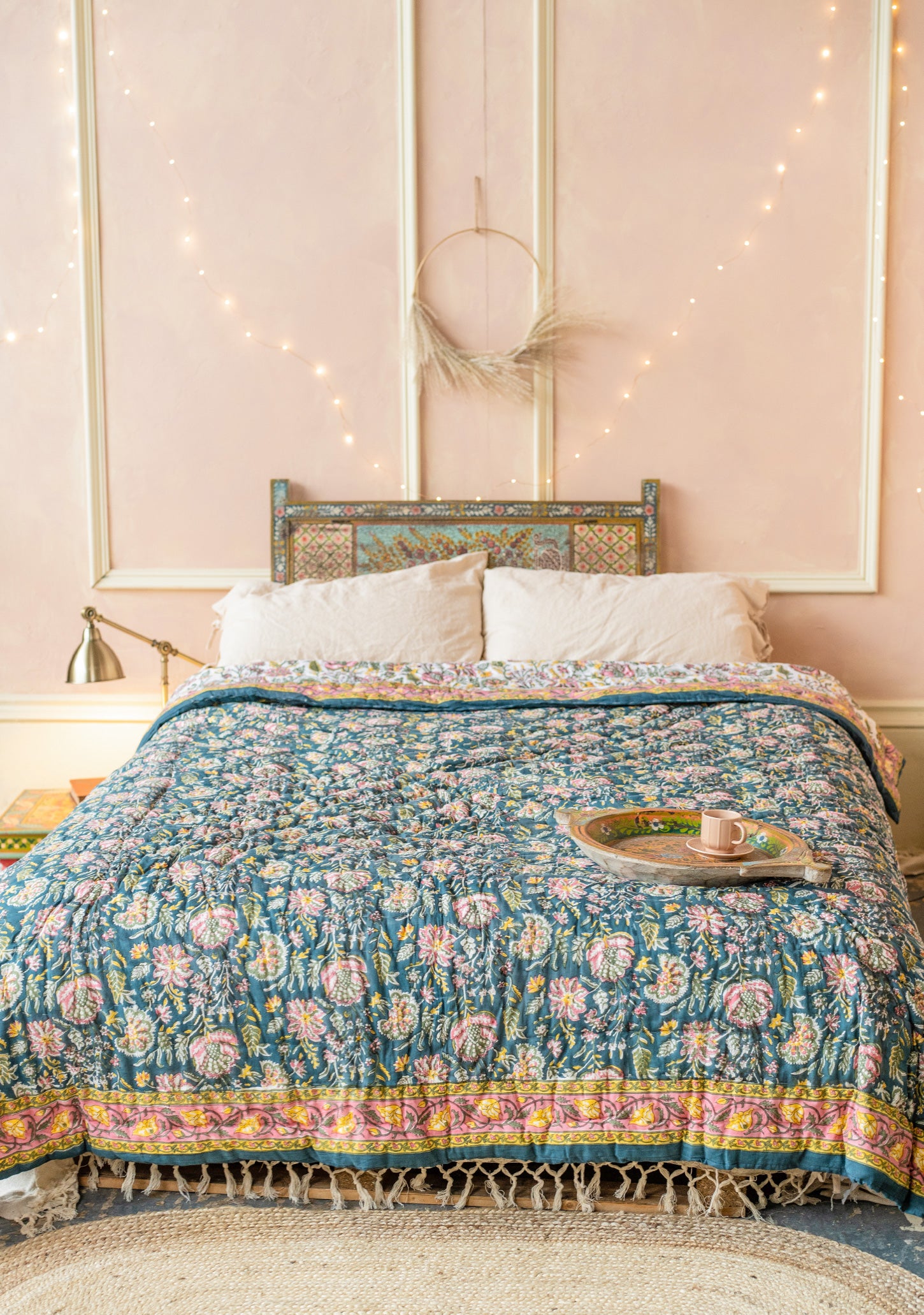 Handmade bedspread floral bohemian home ware bed cover duvet 